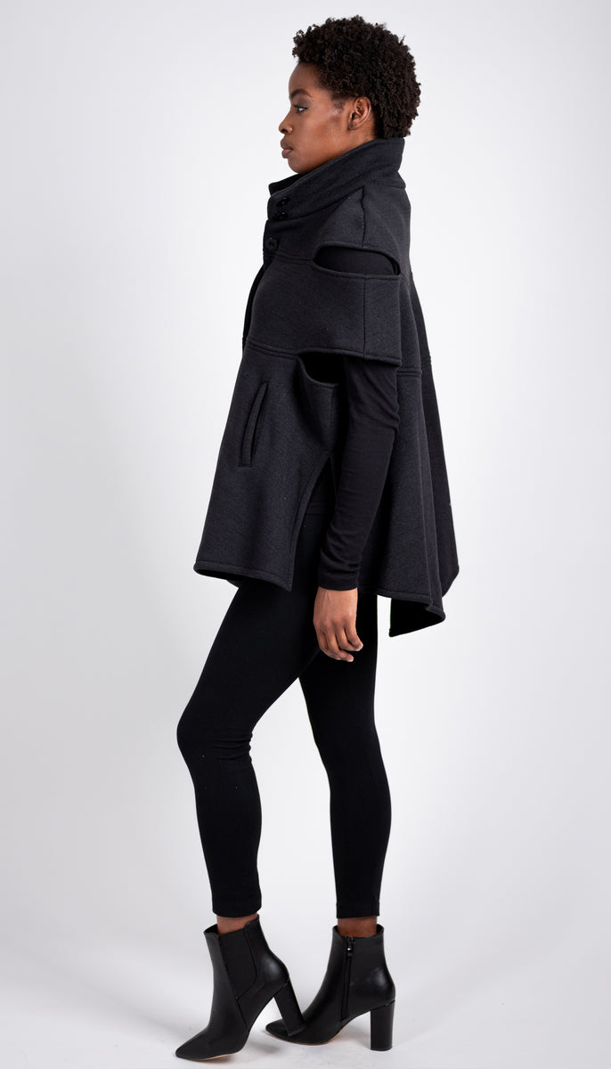 Convertible Fleece Capelet Mock Vest naturevsfuture