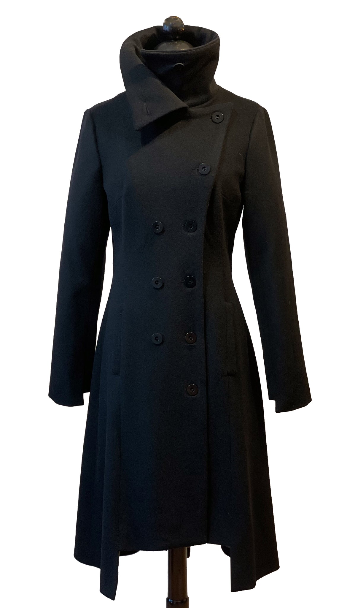 Military Button Up Coat/  Wool/Cashmere Blend/ Black