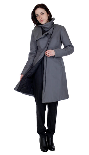 High Collar thinsulated zip coat: Grey Nylon