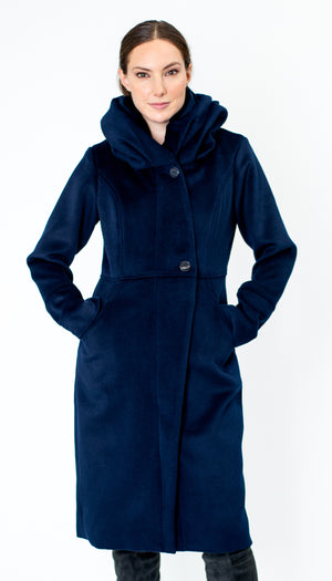 Cowl/Hood Zip Coat / Navy plush