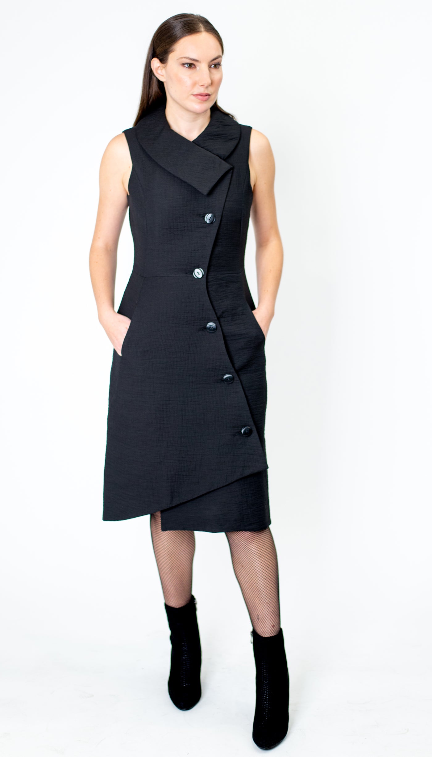 Swerve Long Vest Dress/ Black Crinkle – naturevsfuture