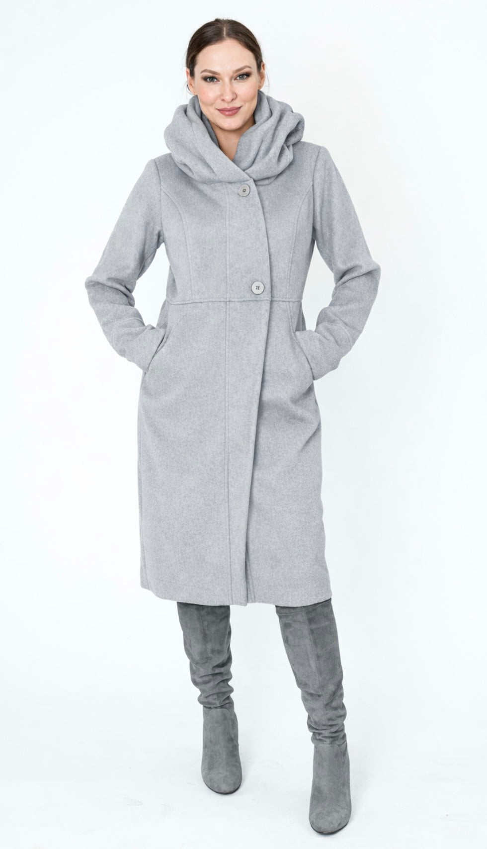 Cowl/Hood Zip Coat / Cloud Grey