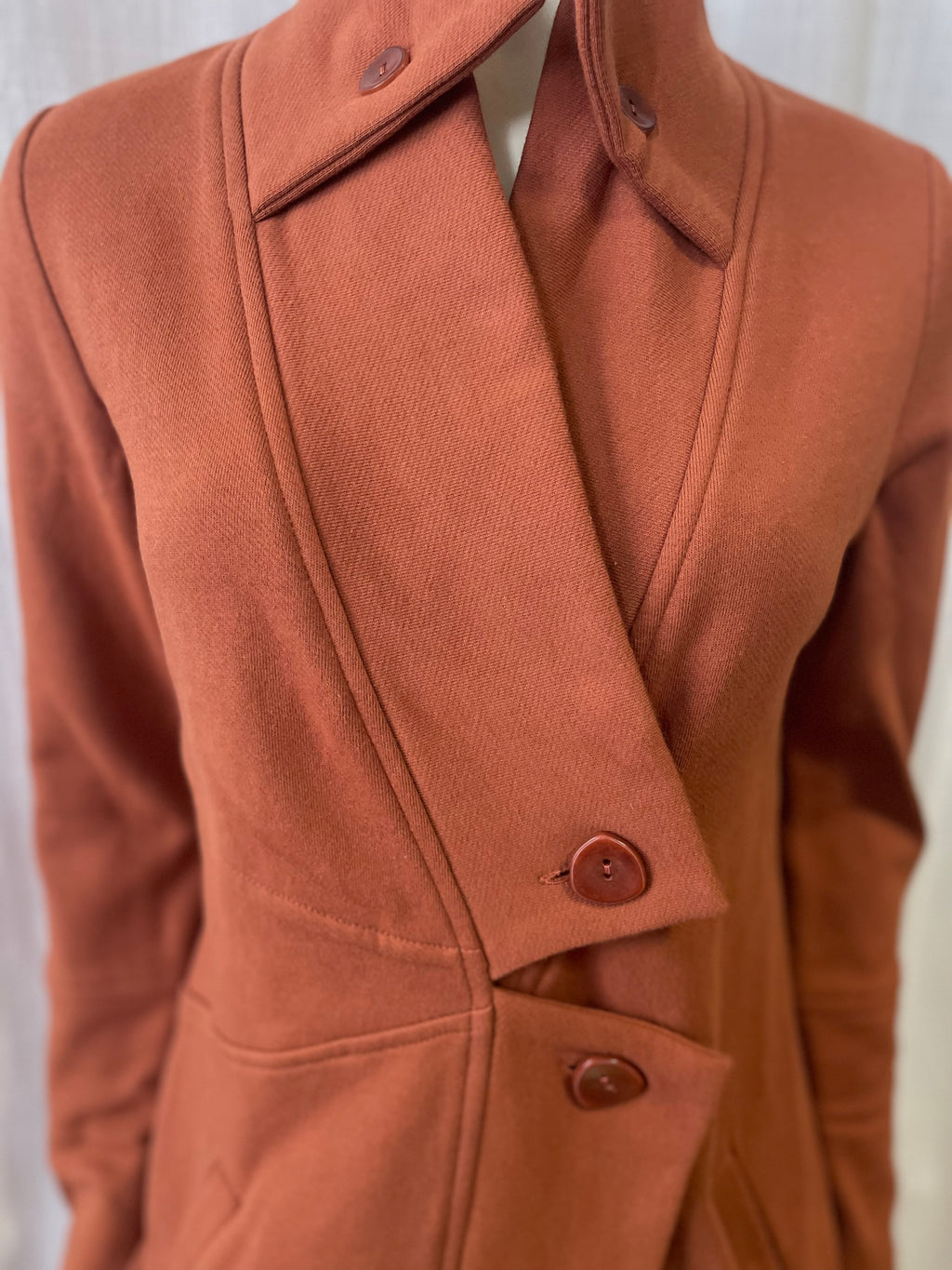 Double Collar Fleece Sweatshirt Jacket /Organic Cotton Fleece / Rust + Black