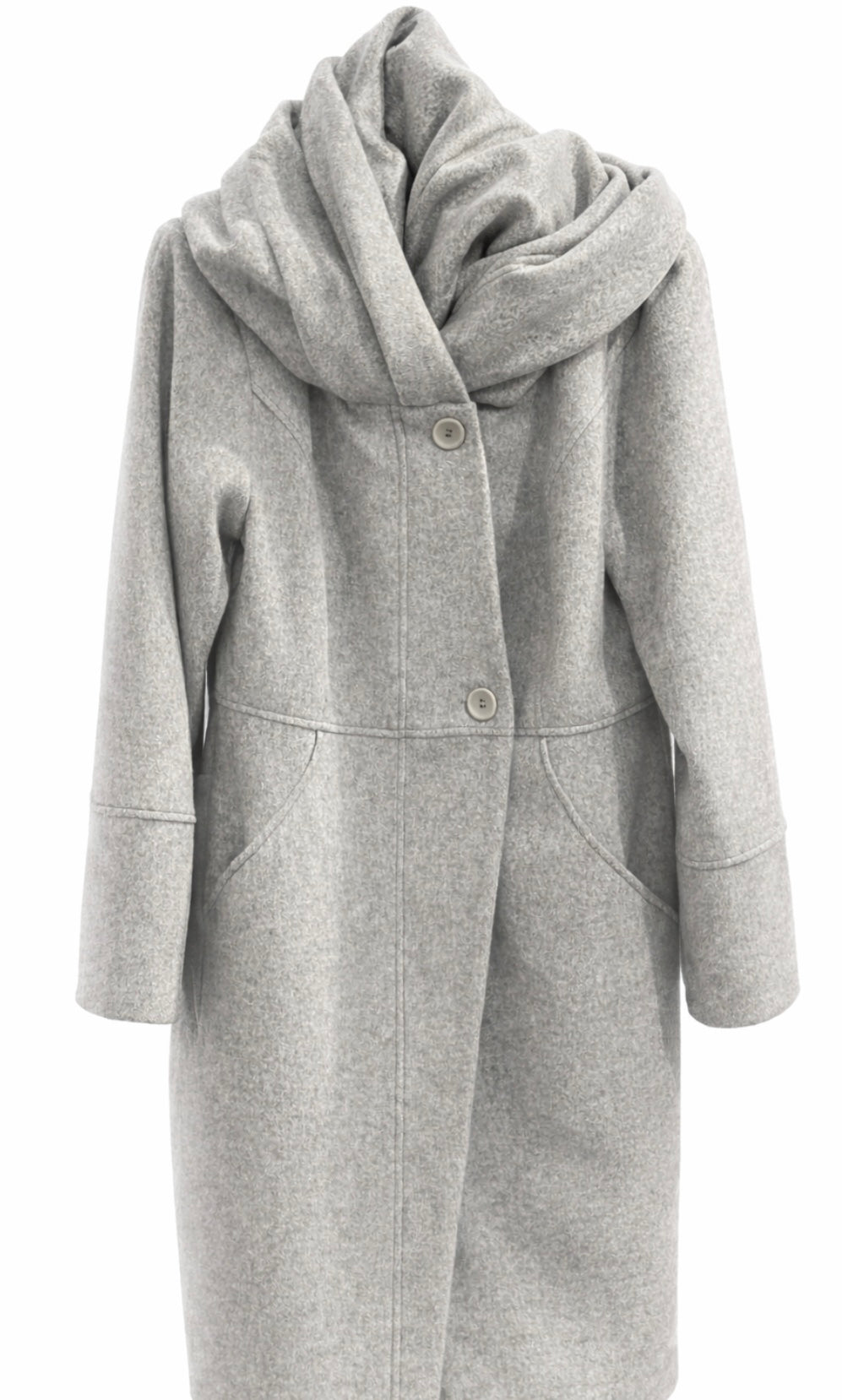 Cowl/Hood Zip Coat / Cloud Grey