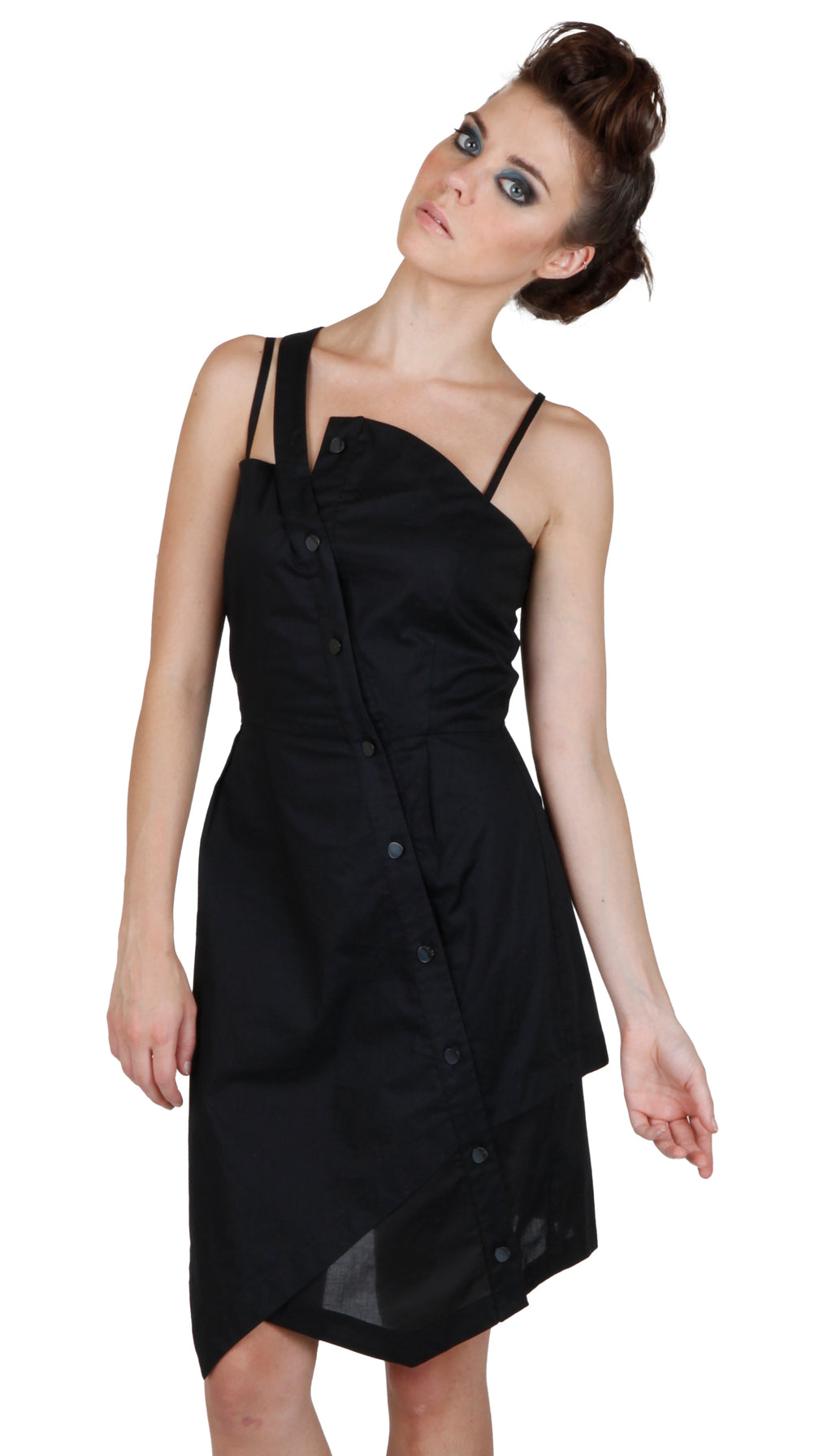 Tanya Angled Placket Shirtdress/ Black
