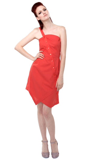 Tanya Angled Placket Shirtdress/ Coral