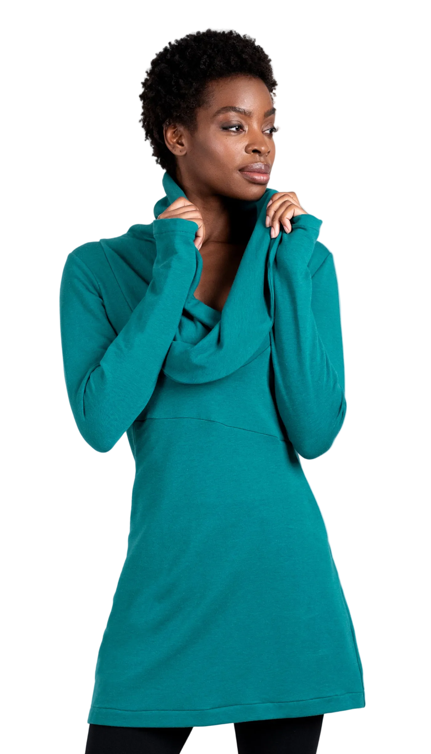 Cowl neck tunic dress/ Aqua Teal