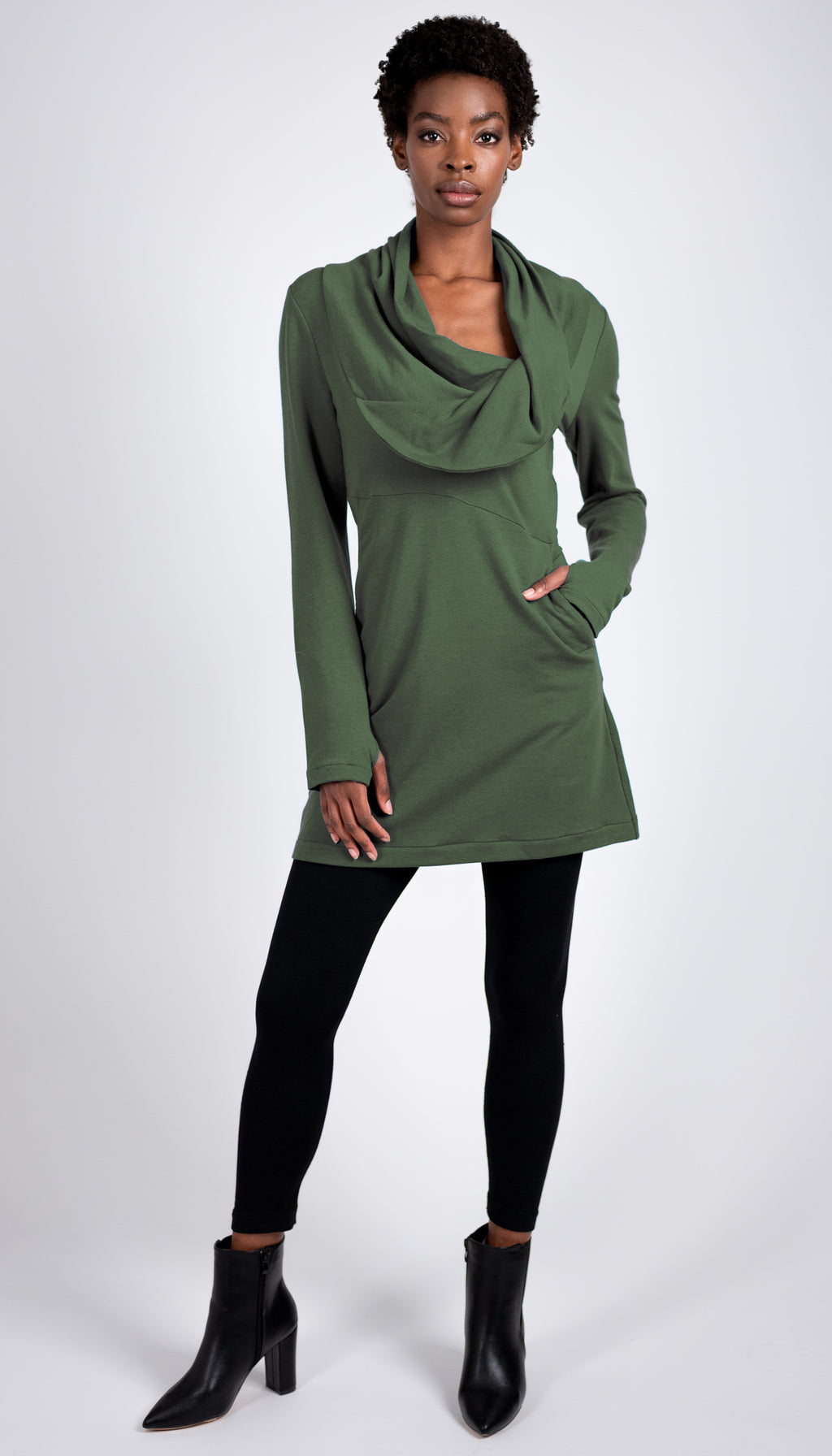 Cowl neck tunic dress/ Castelvetrano Green
