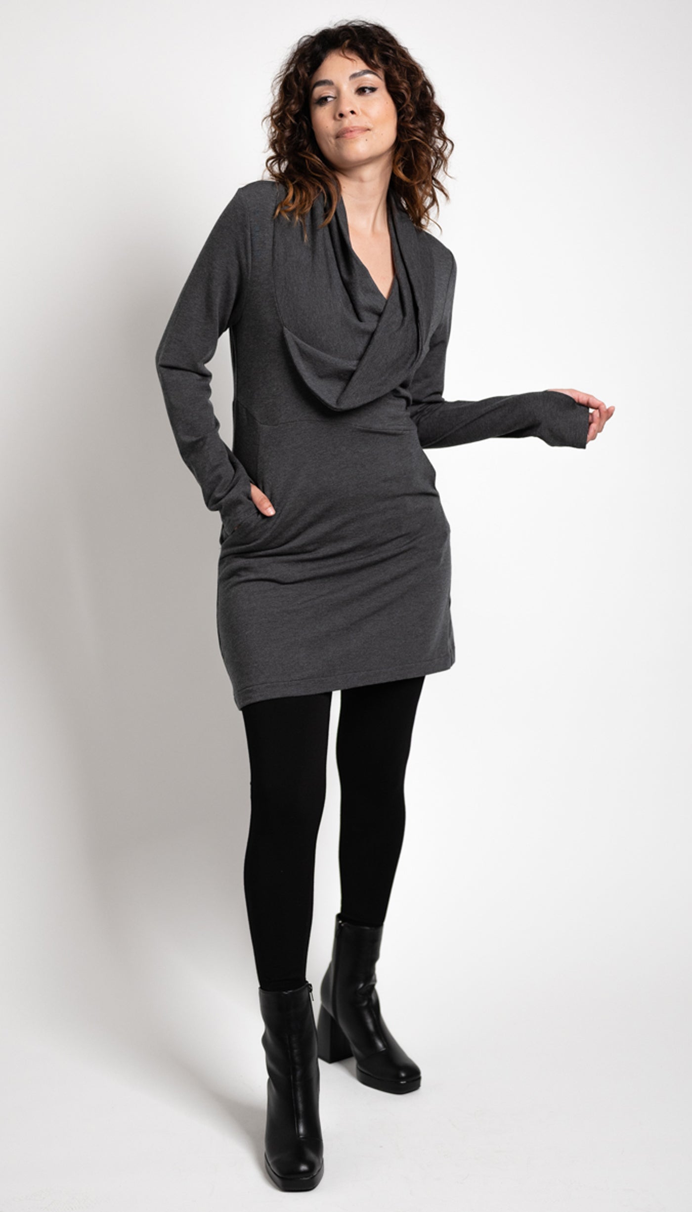 Cowl neck tunic dress/ Black