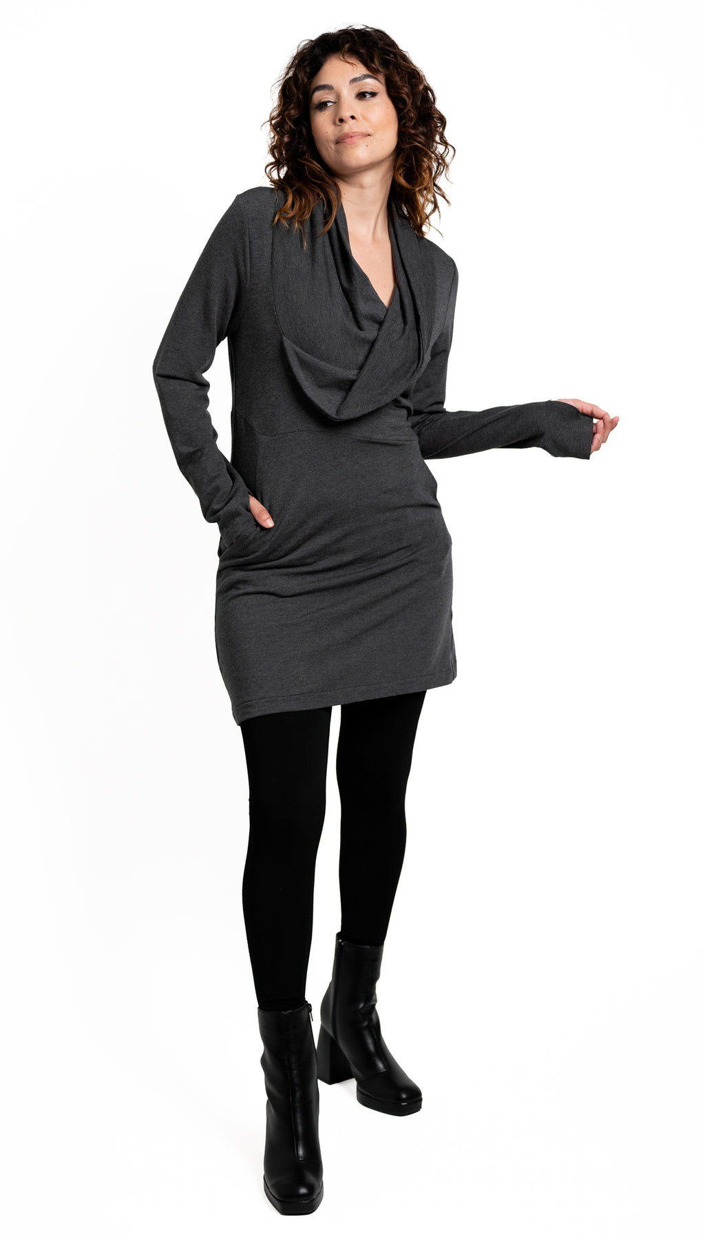 Cowl neck tunic dress/ Charcoal Heather