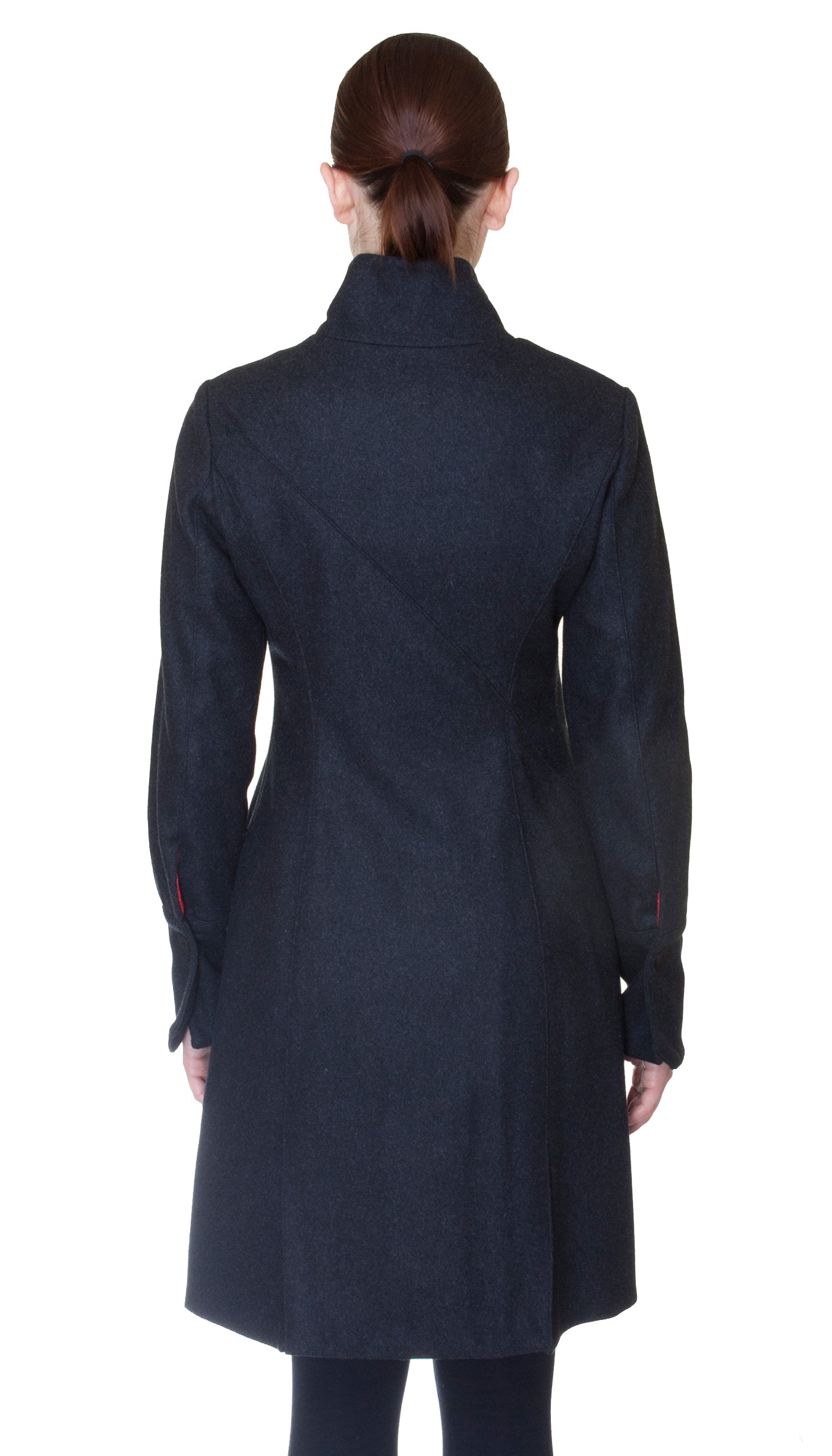 Mock Zip Wool Coat / Charcoal
