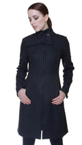 Mock Zip Wool Coat / Charcoal