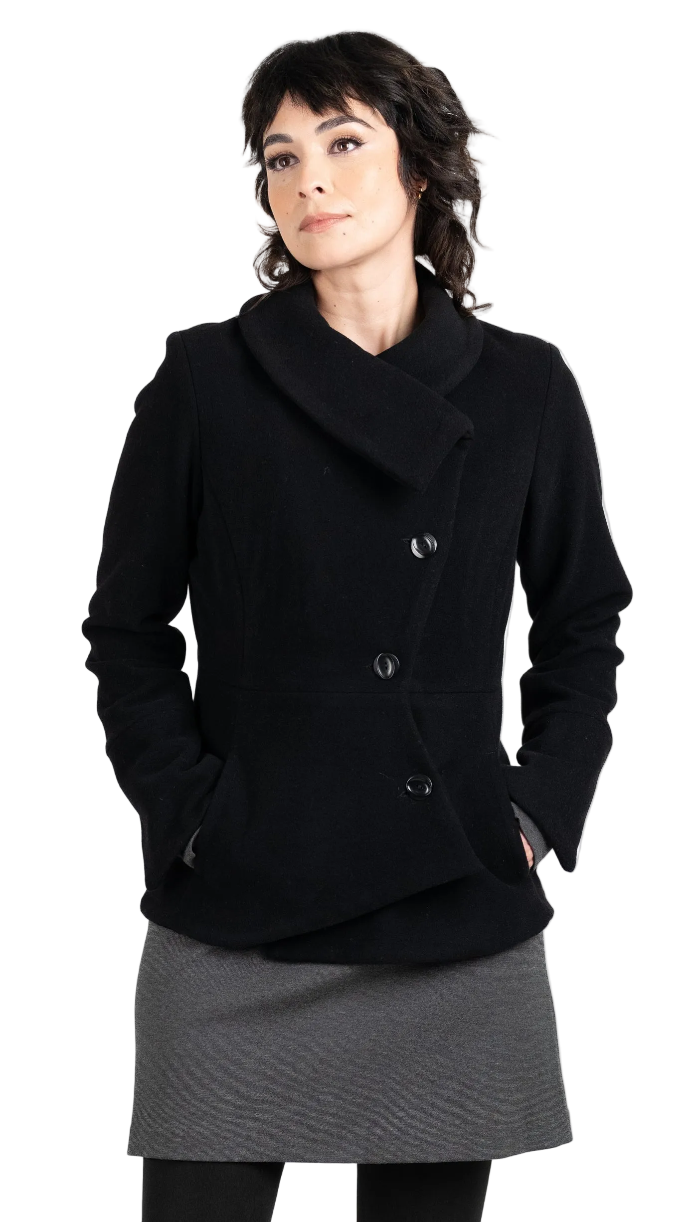 Short Swerve Coat/Black Wool