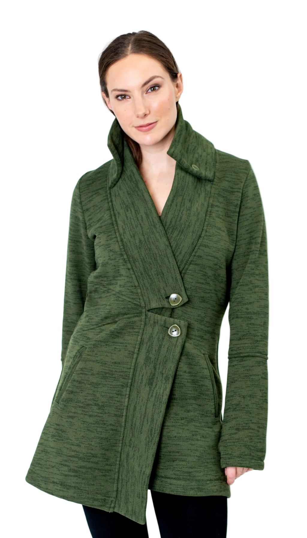 Classic Double Collar Ribbed Fleece Sweatshirt Jacket: Olive Heather *Original Fit