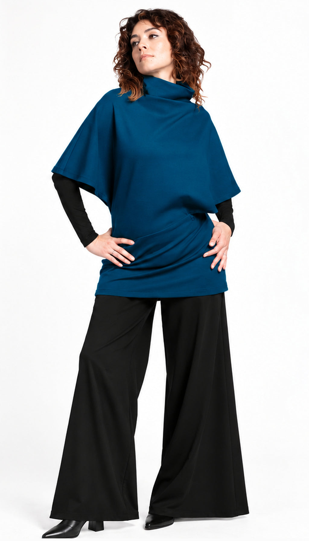Poncho Tunic Top/ Peacock Blue