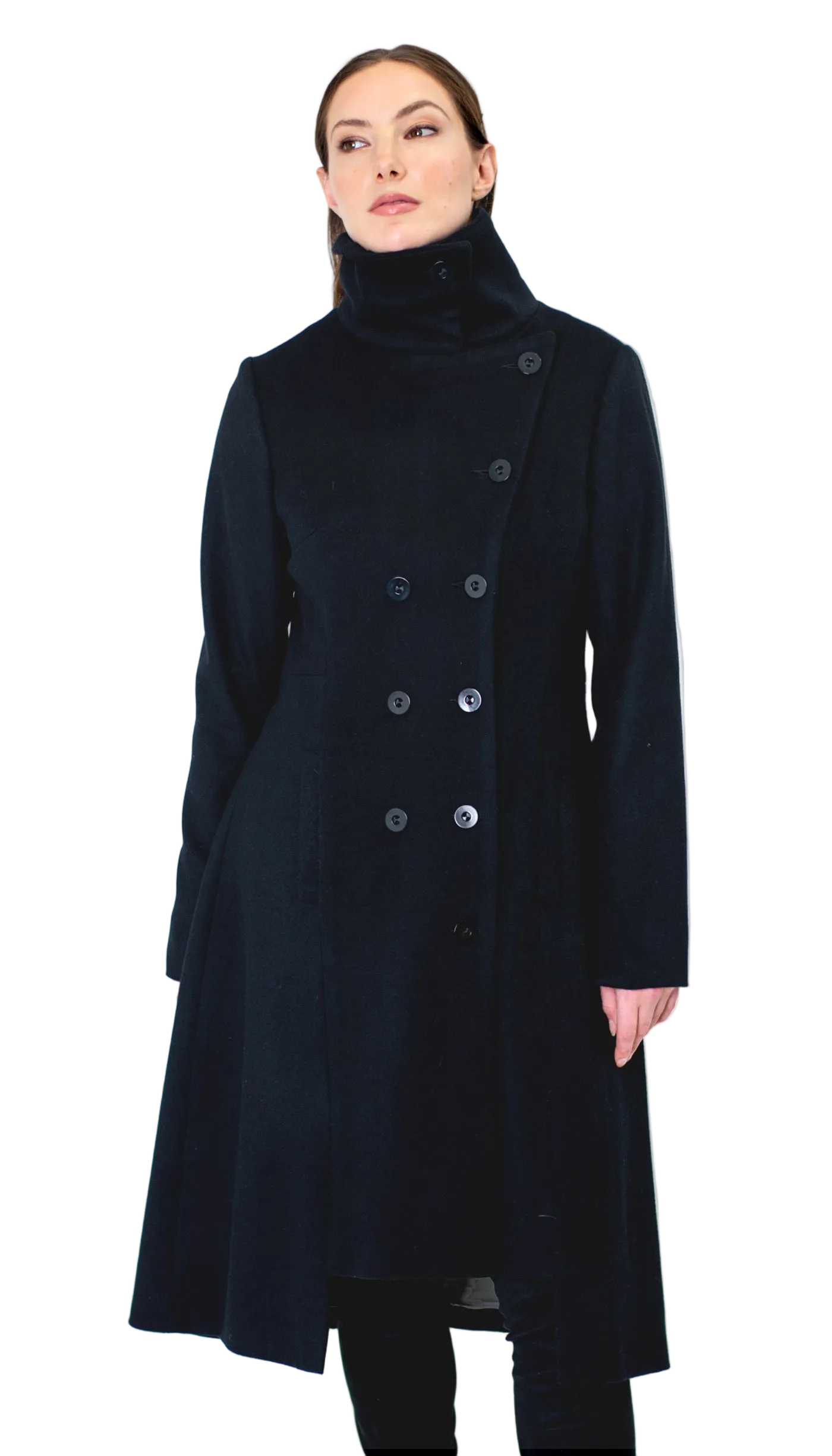 Military Button Up Coat/  Wool/Cashmere Blend/ Black