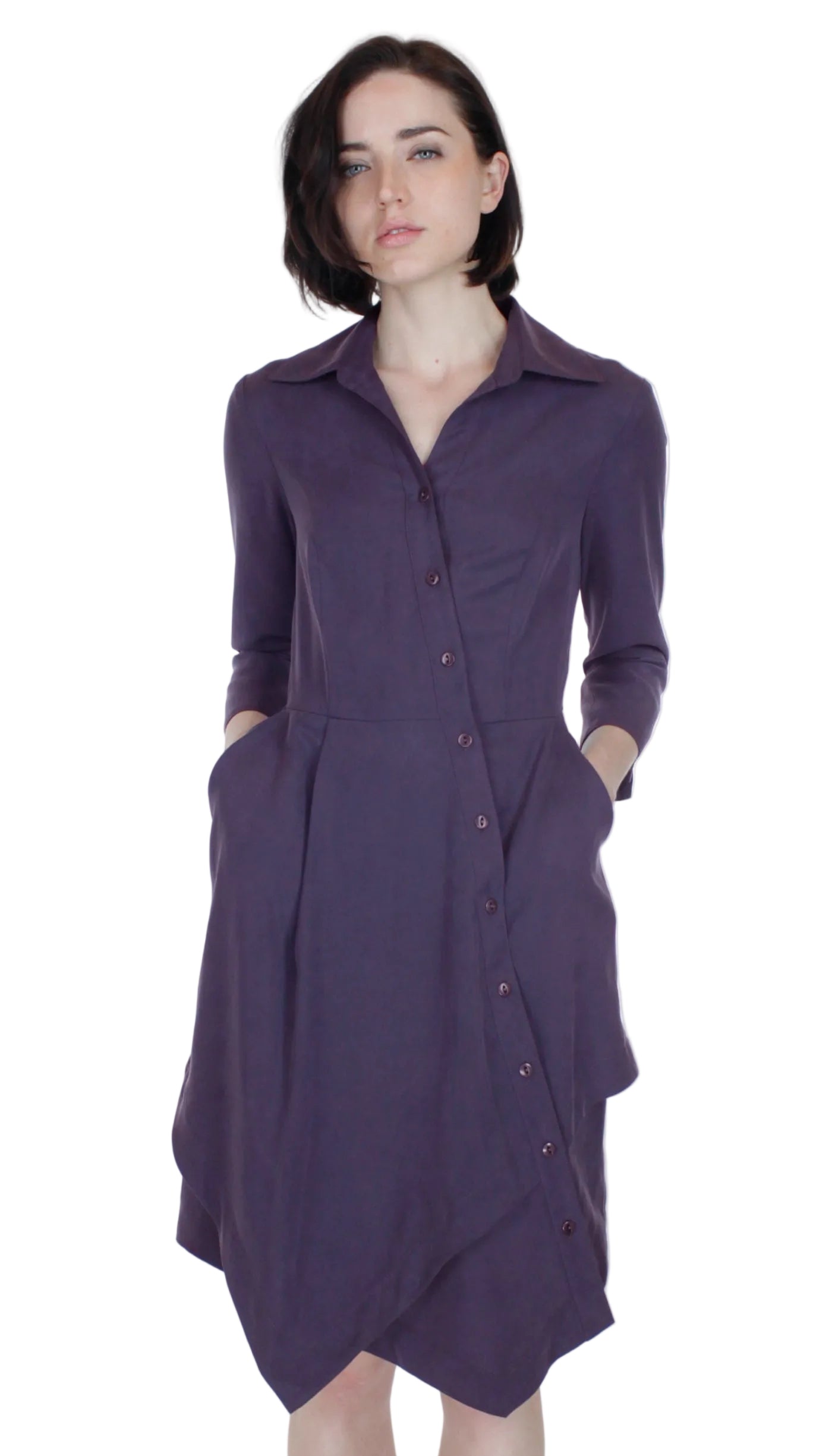 Asym Placket Double Tier Shirtdress/ Purple