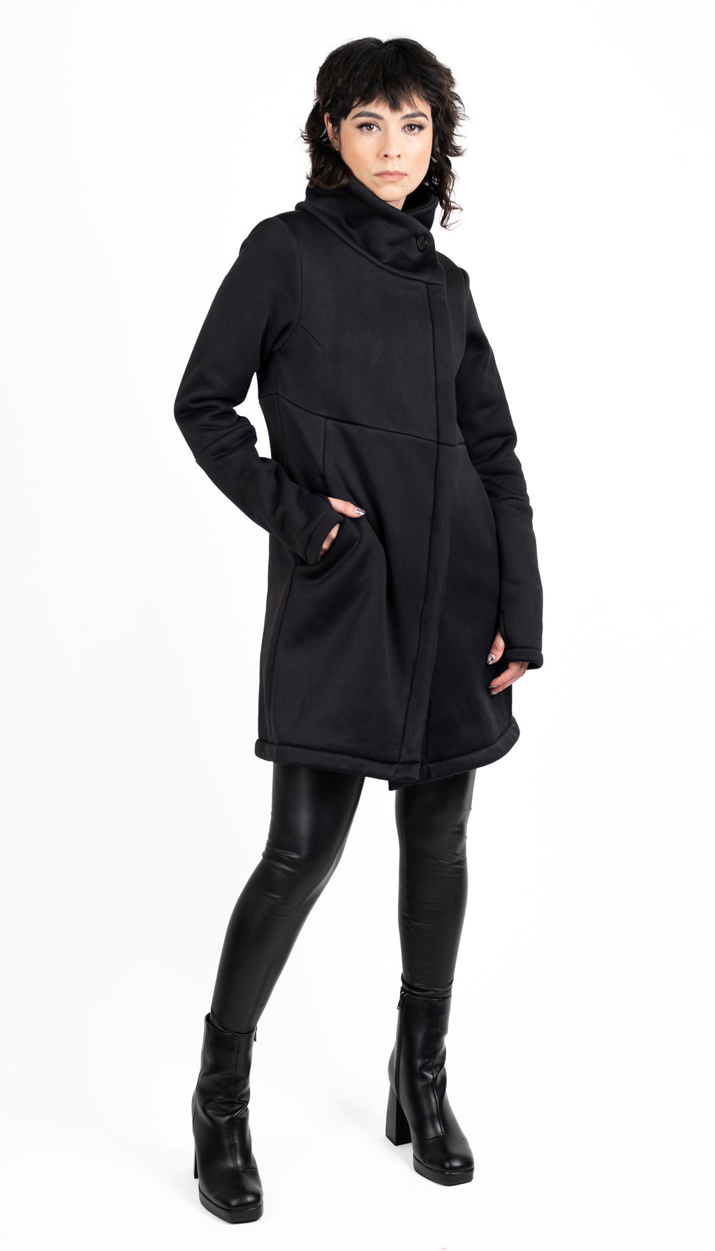 High Funnel Neck Angled Zip Recycled Polyester Jacket w/ Thumbholes