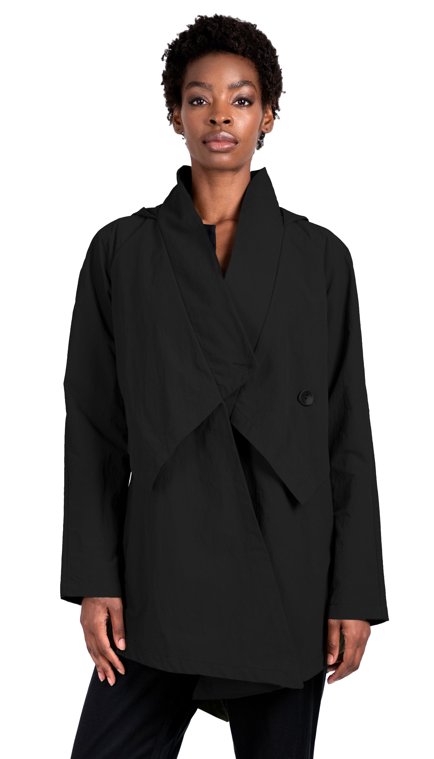 Convertible Hood Asymmetrical Rain Jacket/ Black – naturevsfuture