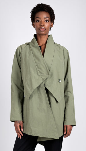 Convertible Hood Asymmetrical Rain Jacket/ Sage Green