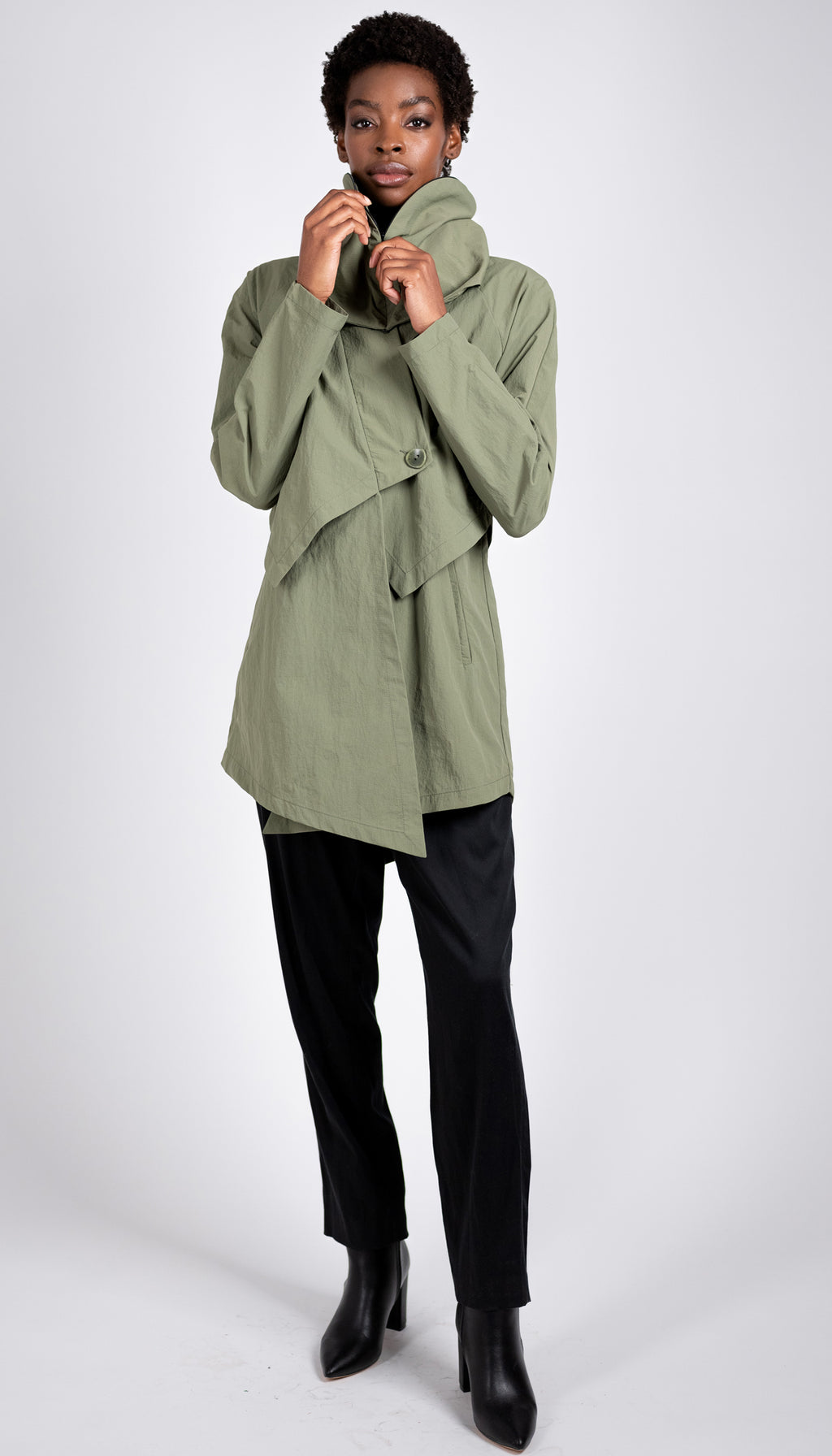 Convertible Hood Asymmetrical Rain Jacket/ Black