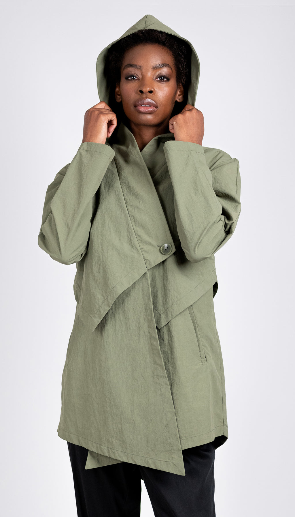 Convertible Hood Asymmetrical Rain Jacket/ Black