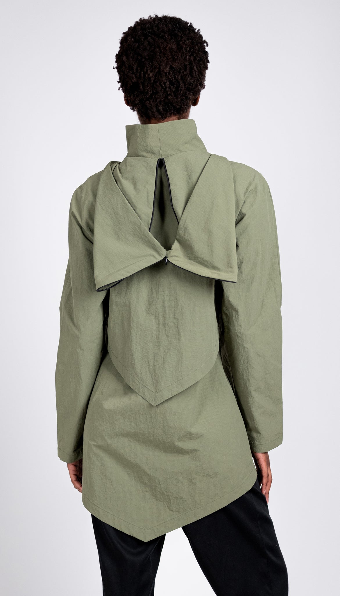 Convertible Hood Asymmetrical Rain Jacket/ Sage Green