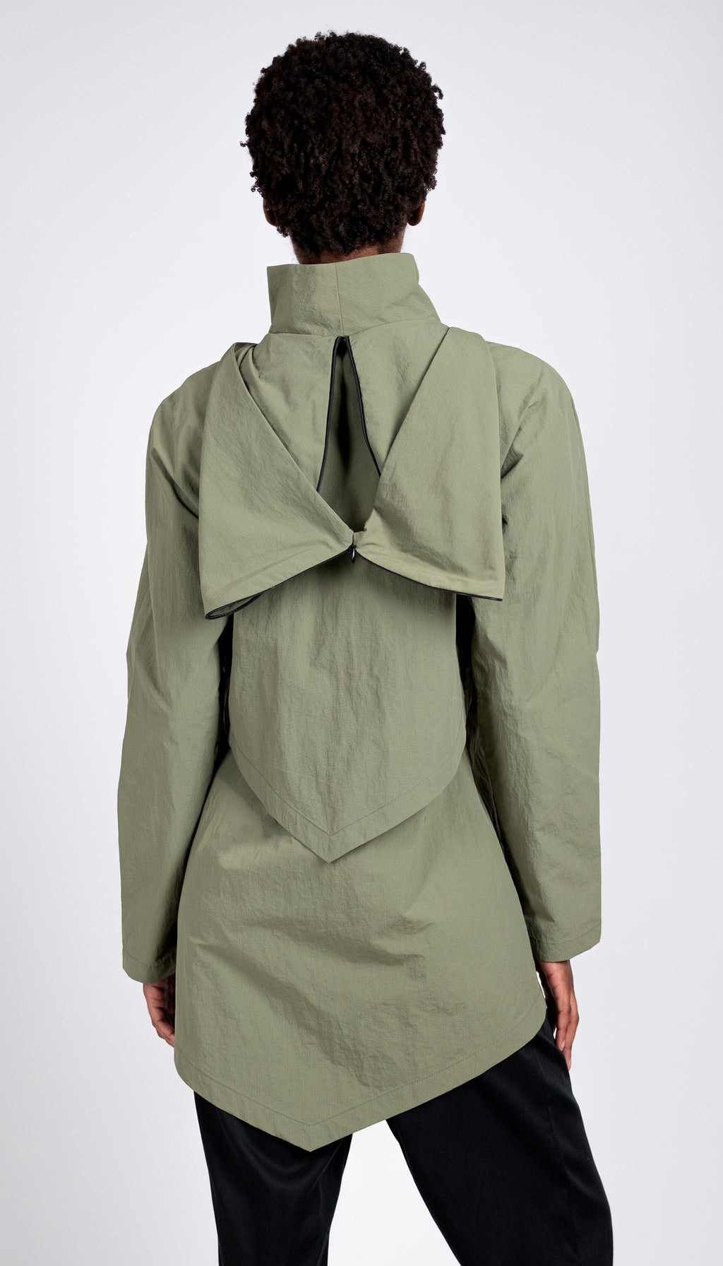 Convertible Hood Asymmetrical Rain Jacket/ Black