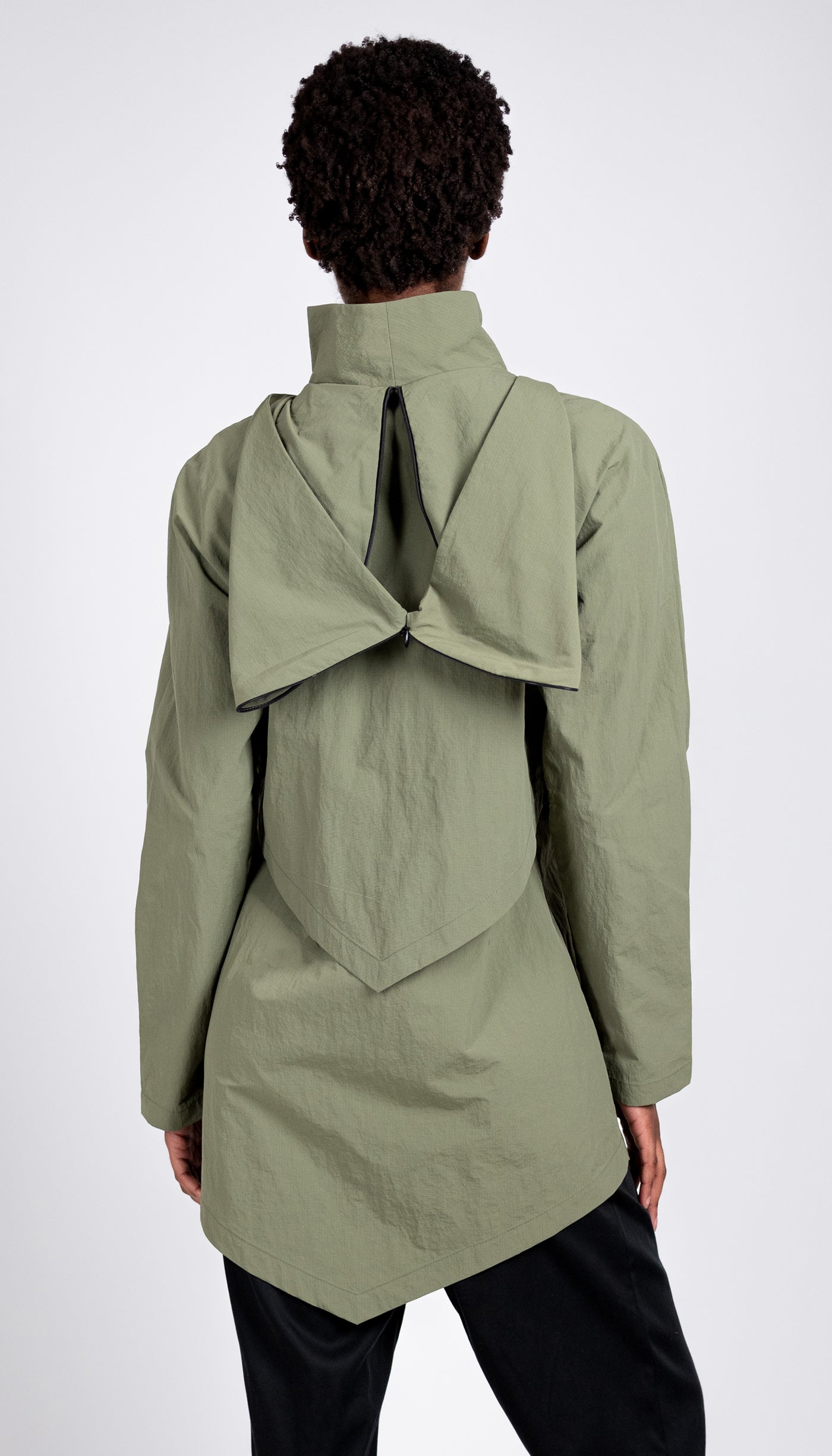 Convertible Hood Asymmetrical Rain Jacket/ Black