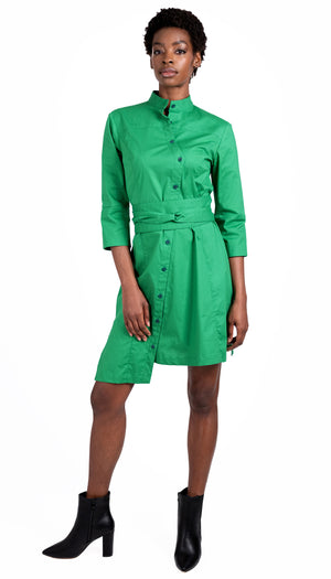 Classic Obi belt Shirtdress w/ 3/4 Sleeves / Green