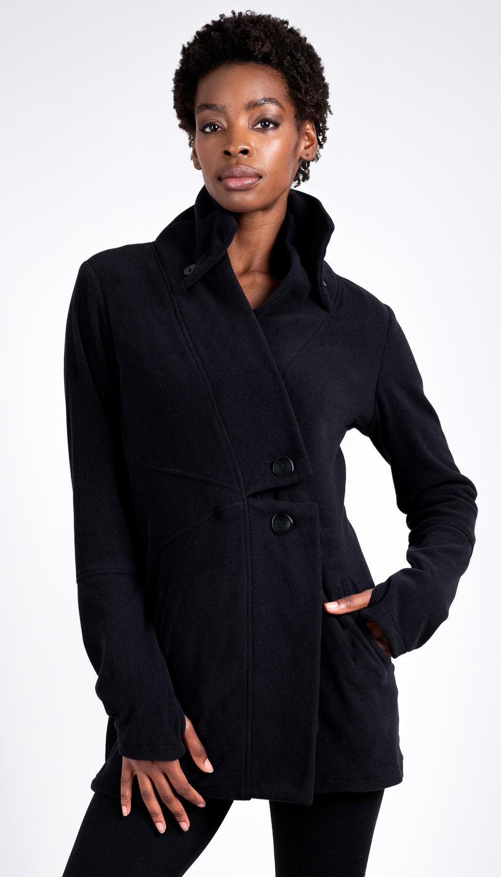 Double Collar Microfleece Sweater Jacket / Black *Relaxed Fit