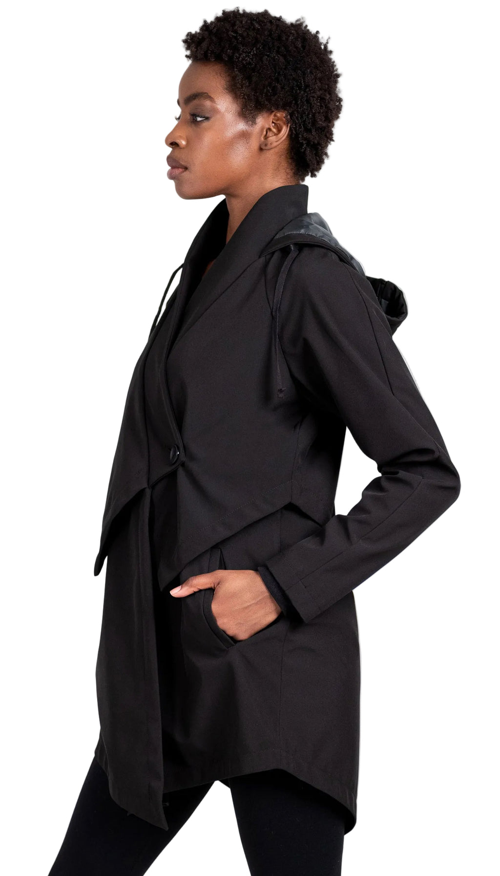 Convertible Hood Asymmetrical Rain Jacket w/ lining