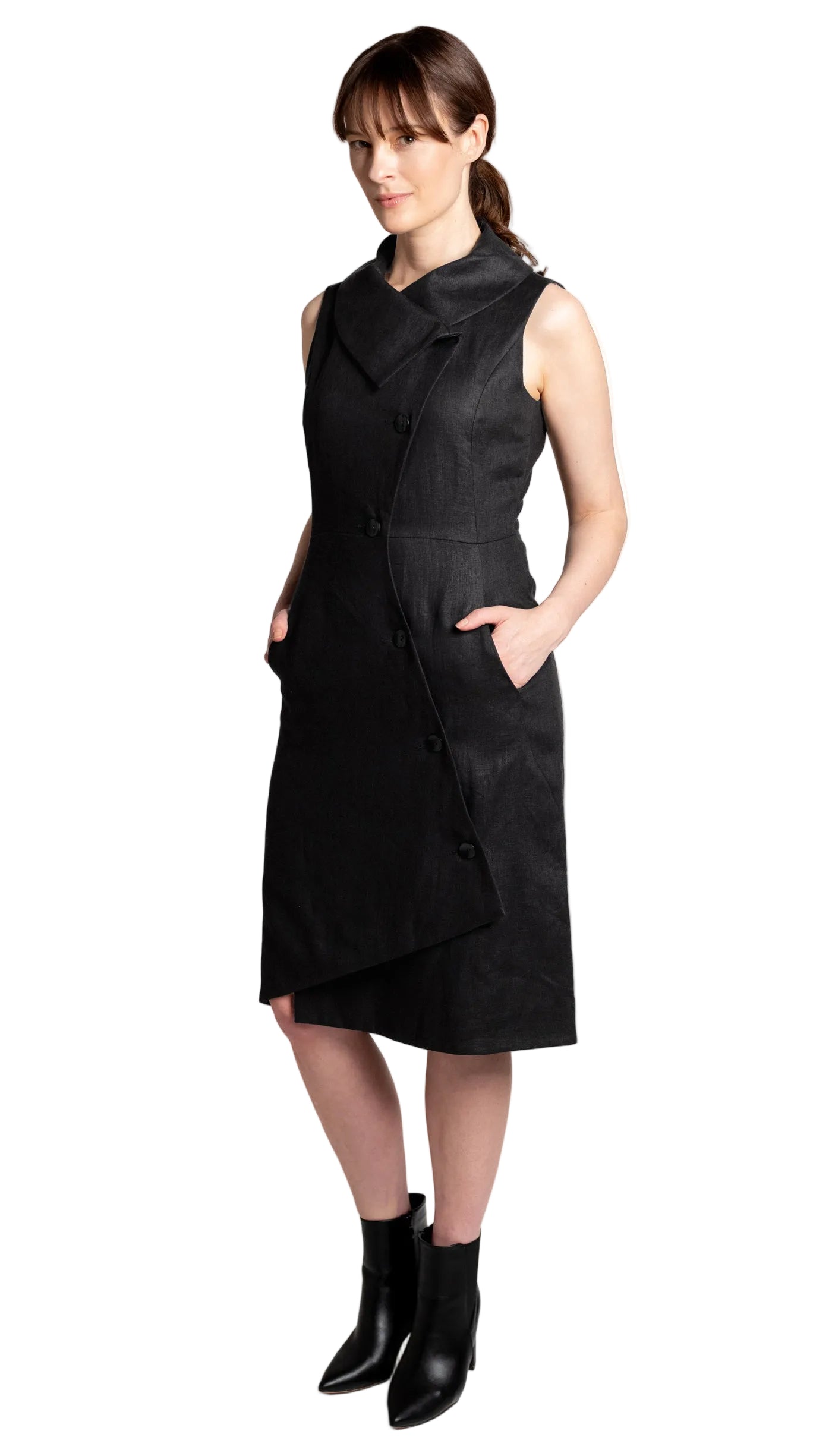 Linen Swerve Vest Dress / Black