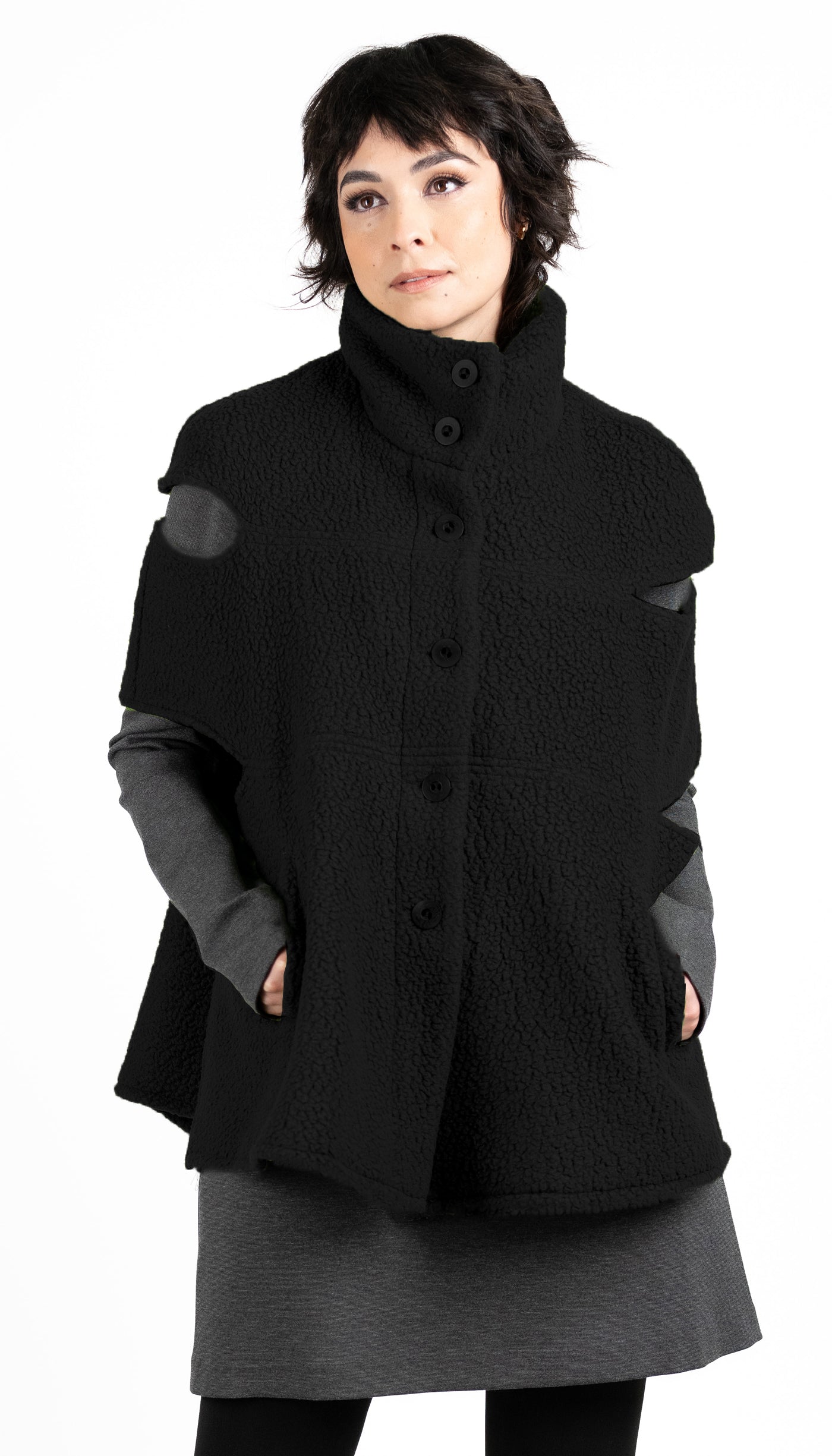 Convertible Cape/ Vest Shearling Fleece/ Black