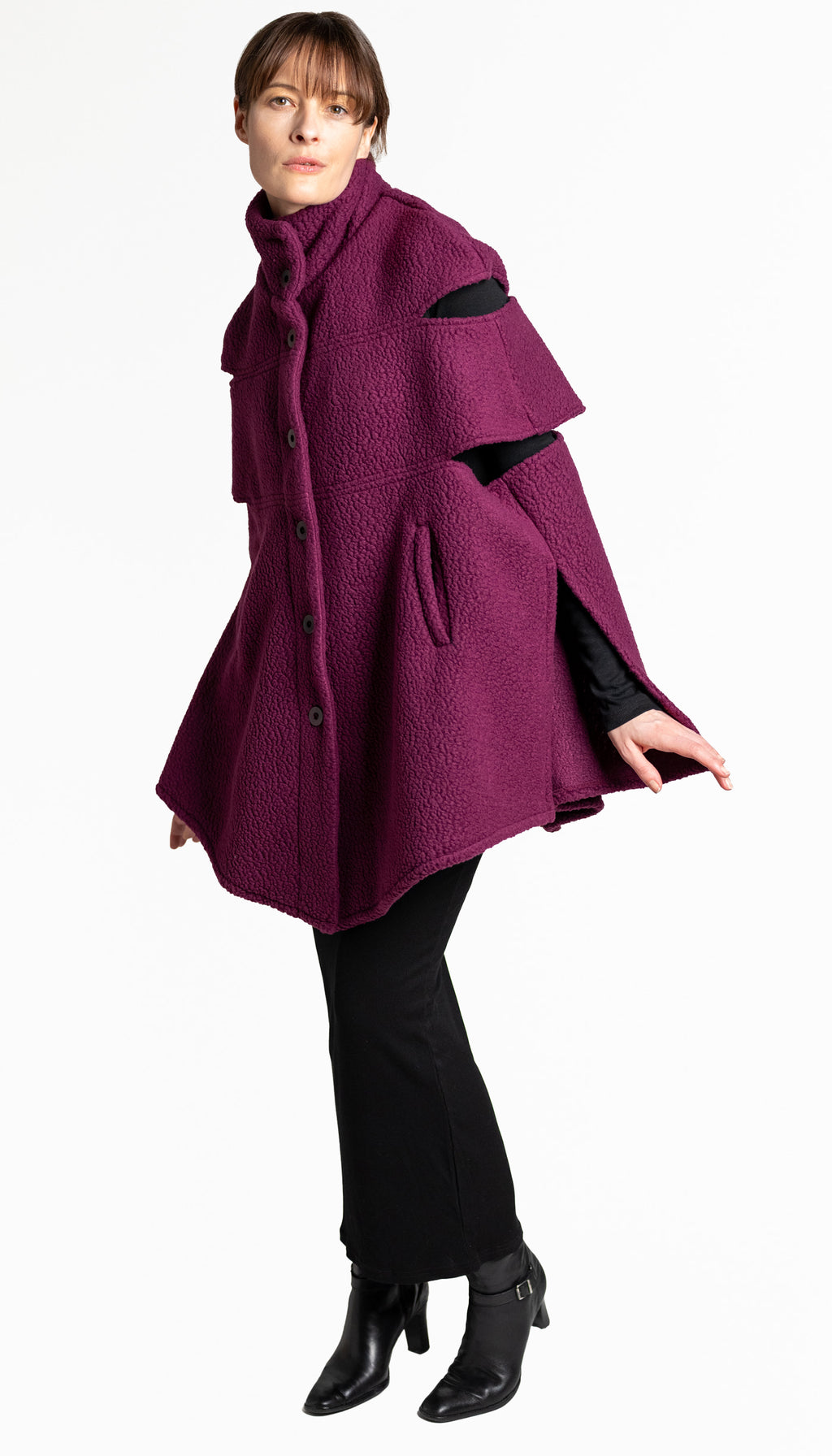 Convertible Cape/ Vest Shearling Fleece/ Bordeaux