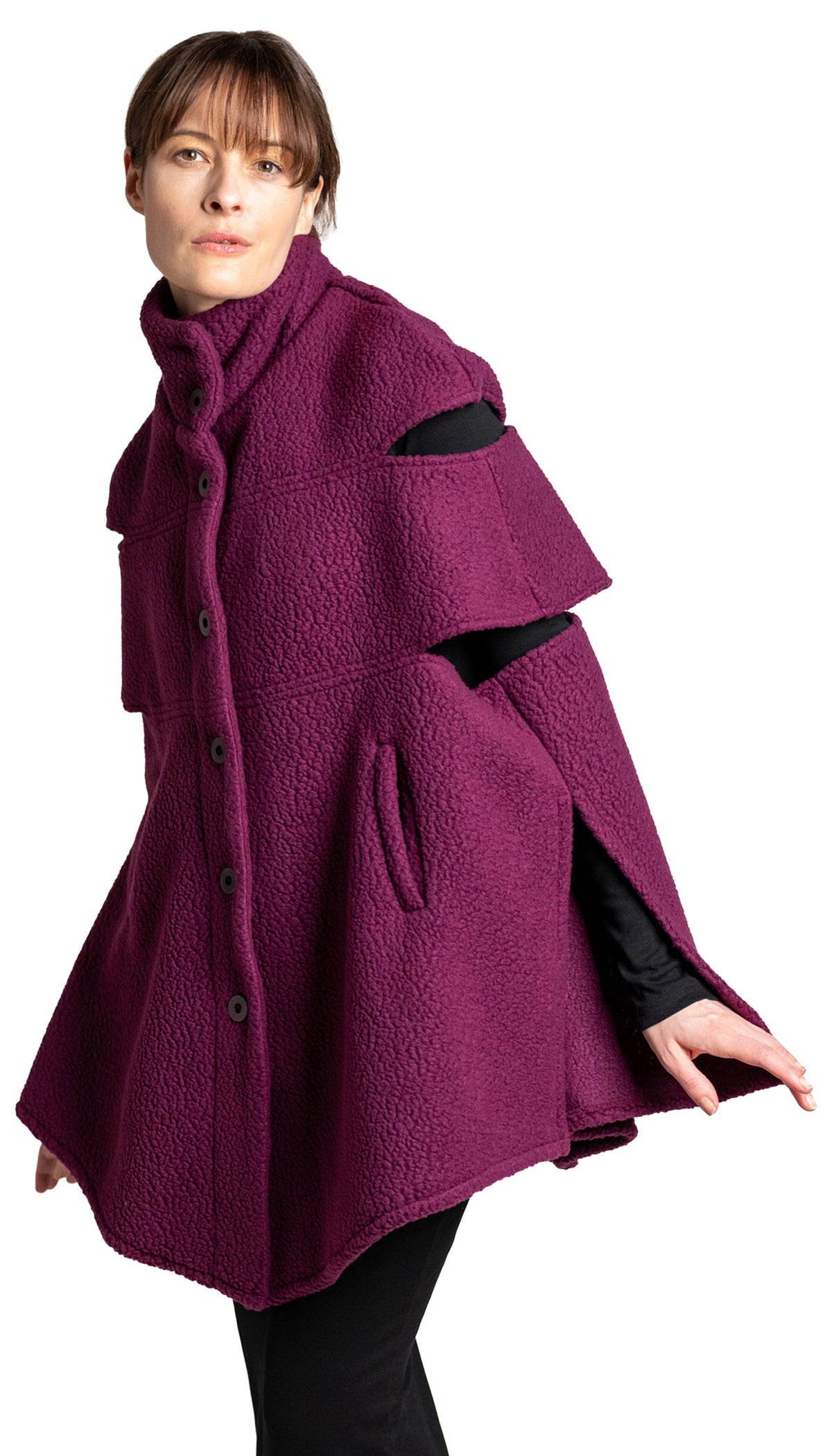 Convertible Cape/ Vest Shearling Fleece/ Bordeaux