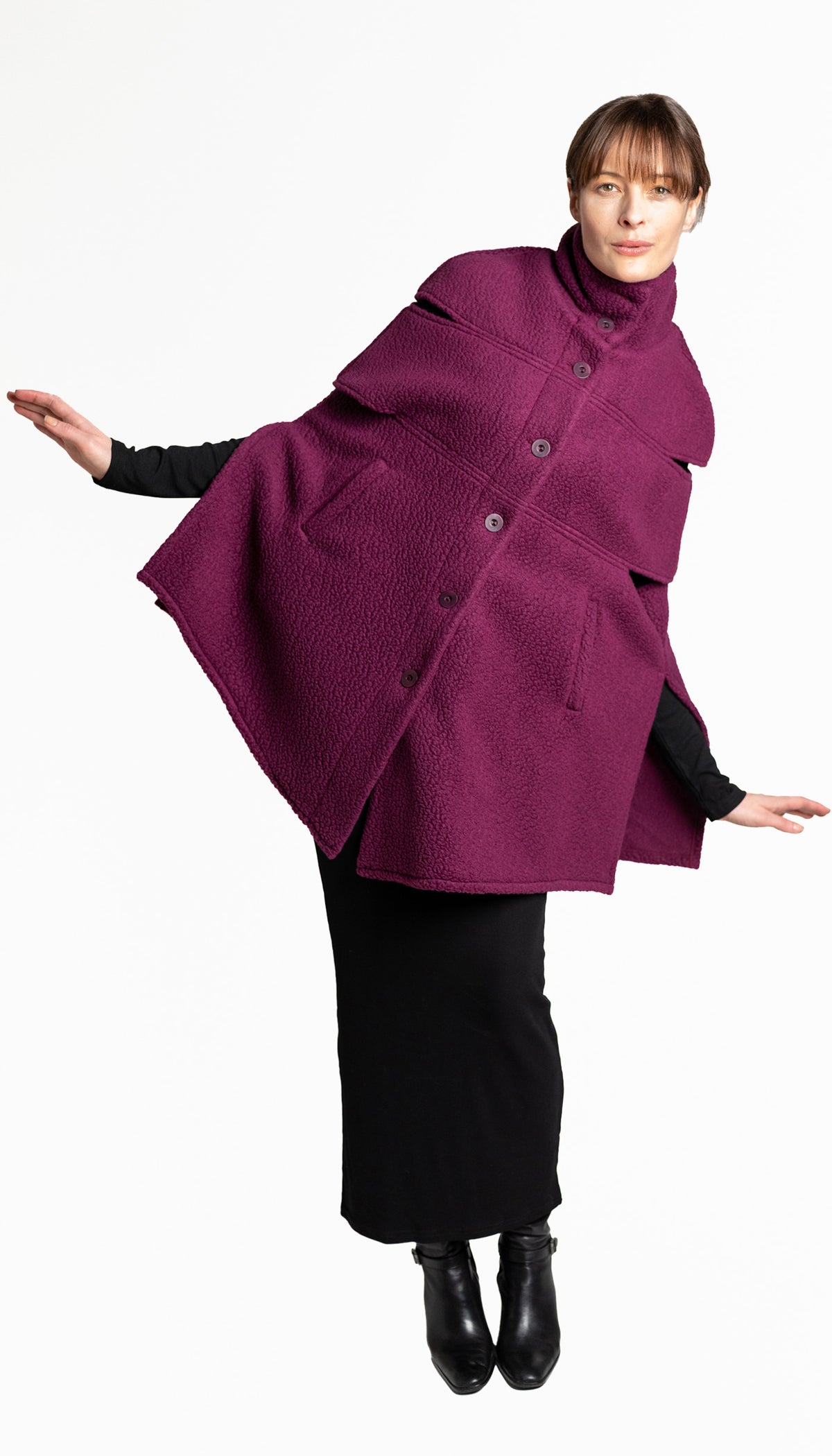 Convertible Cape/ Vest Shearling Fleece/ Bordeaux
