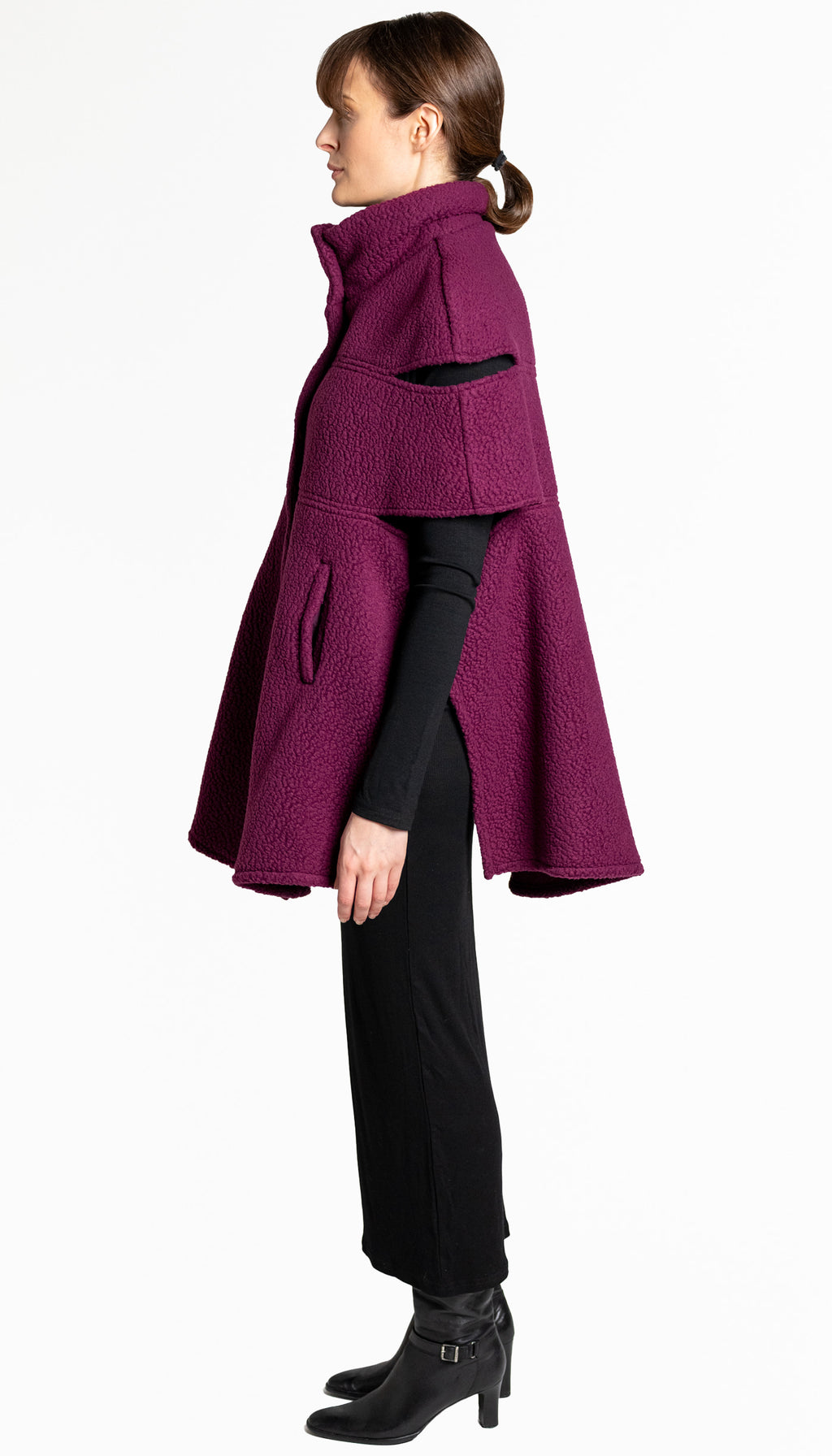 Convertible Cape/ Vest Shearling Fleece/ Bordeaux