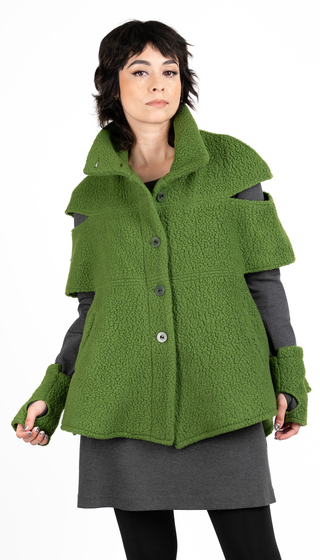 Convertible Cape/ Vest Shearling Fleece/ Avocado Green