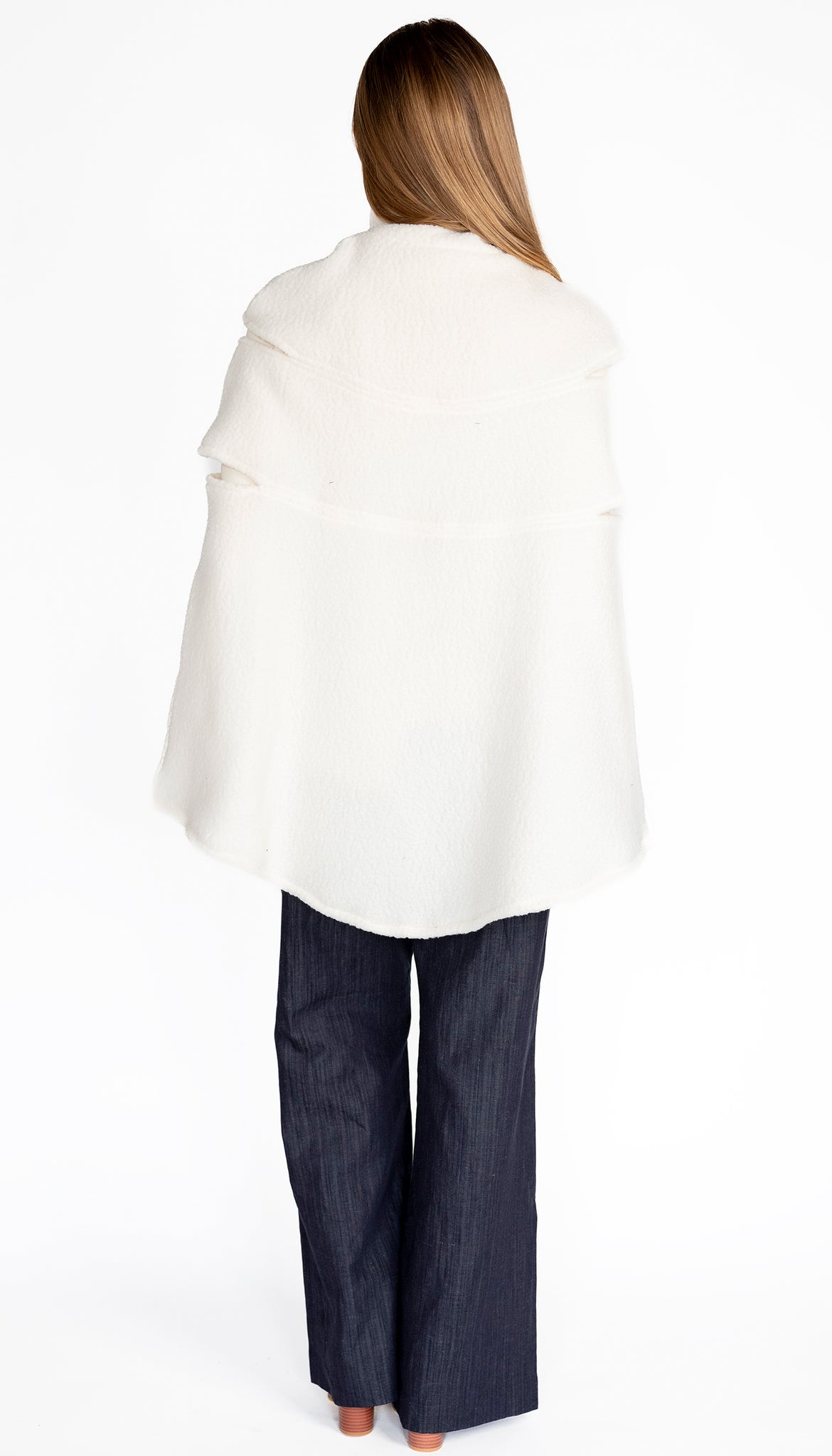 Convertible Shearling Fleece Capelet Mock Vest/ Winter White