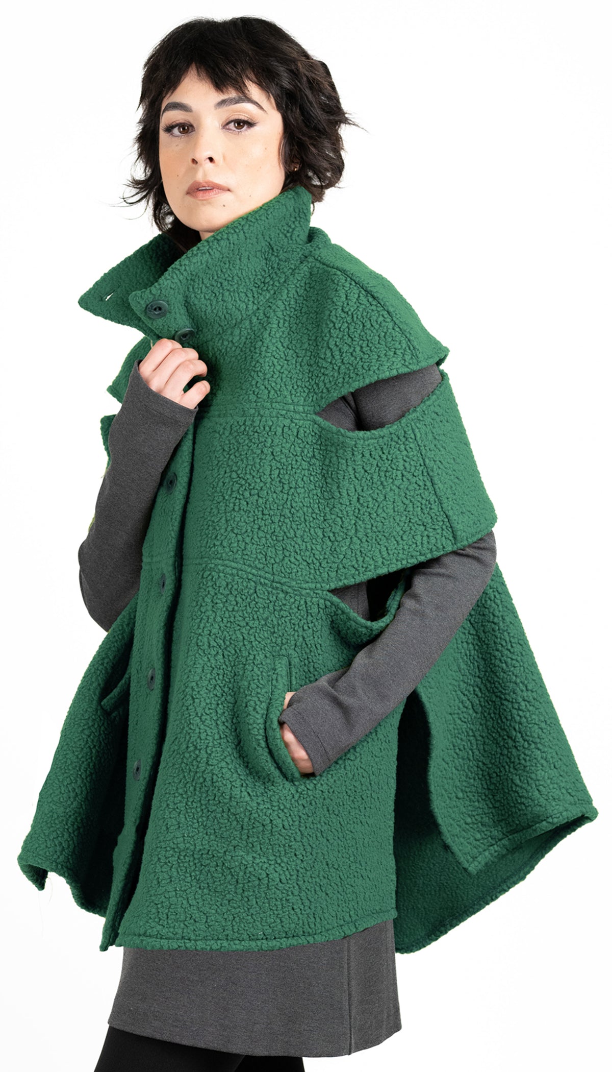 Convertible Cape/ Vest Shearling Fleece/  Jade