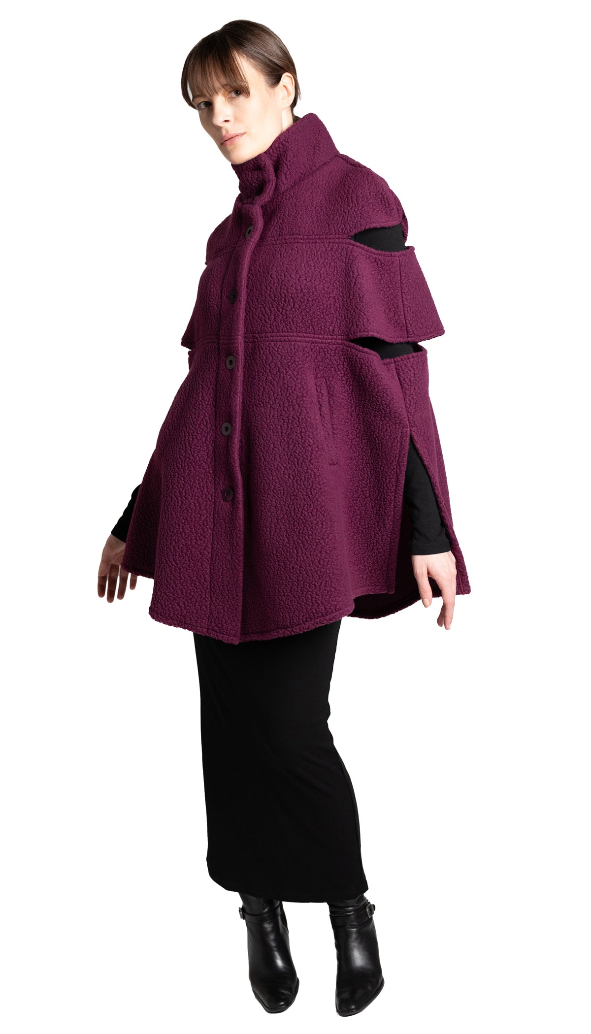 Convertible Cape/ Vest Shearling Fleece/ Wine