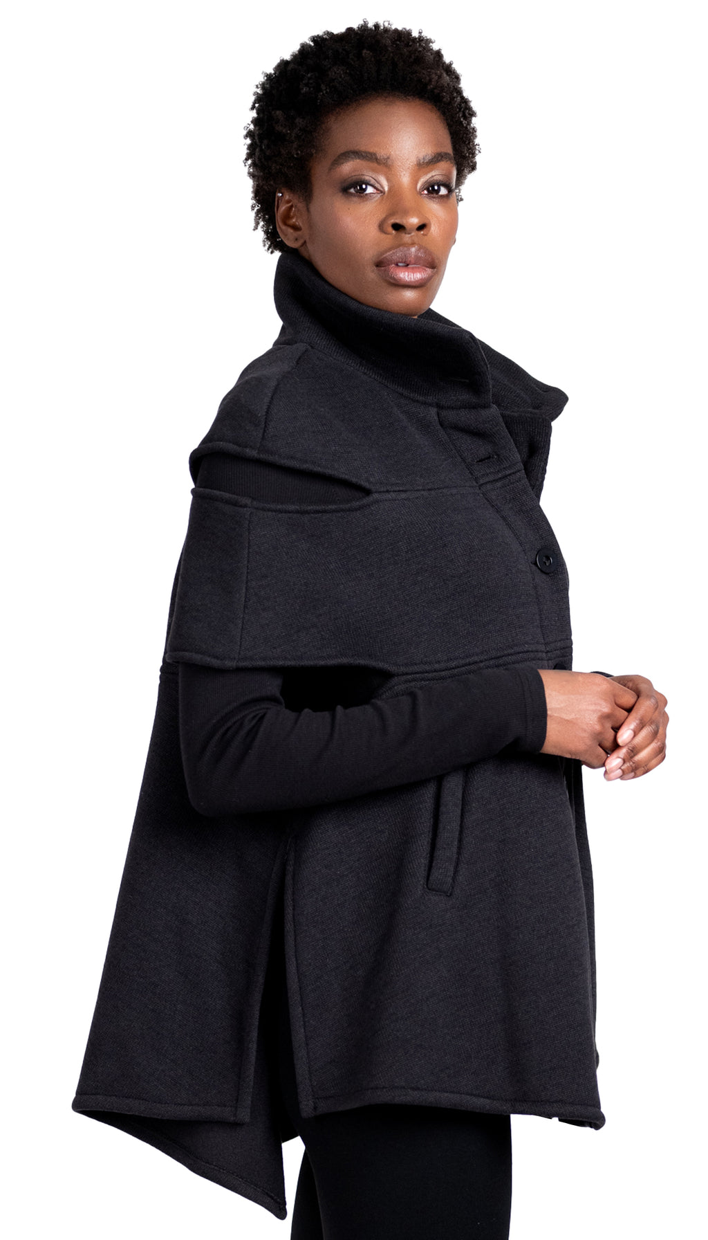 Convertible Fleece Capelet Mock Vest