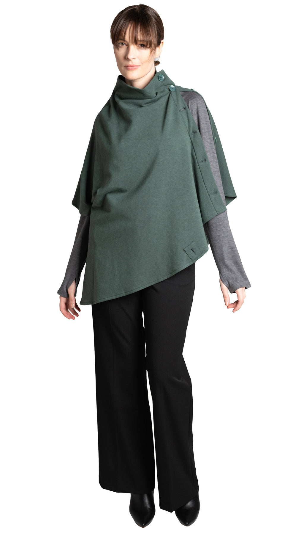 Convertible Side Button Asymmetrical Poncho/Vest Organic Cotton