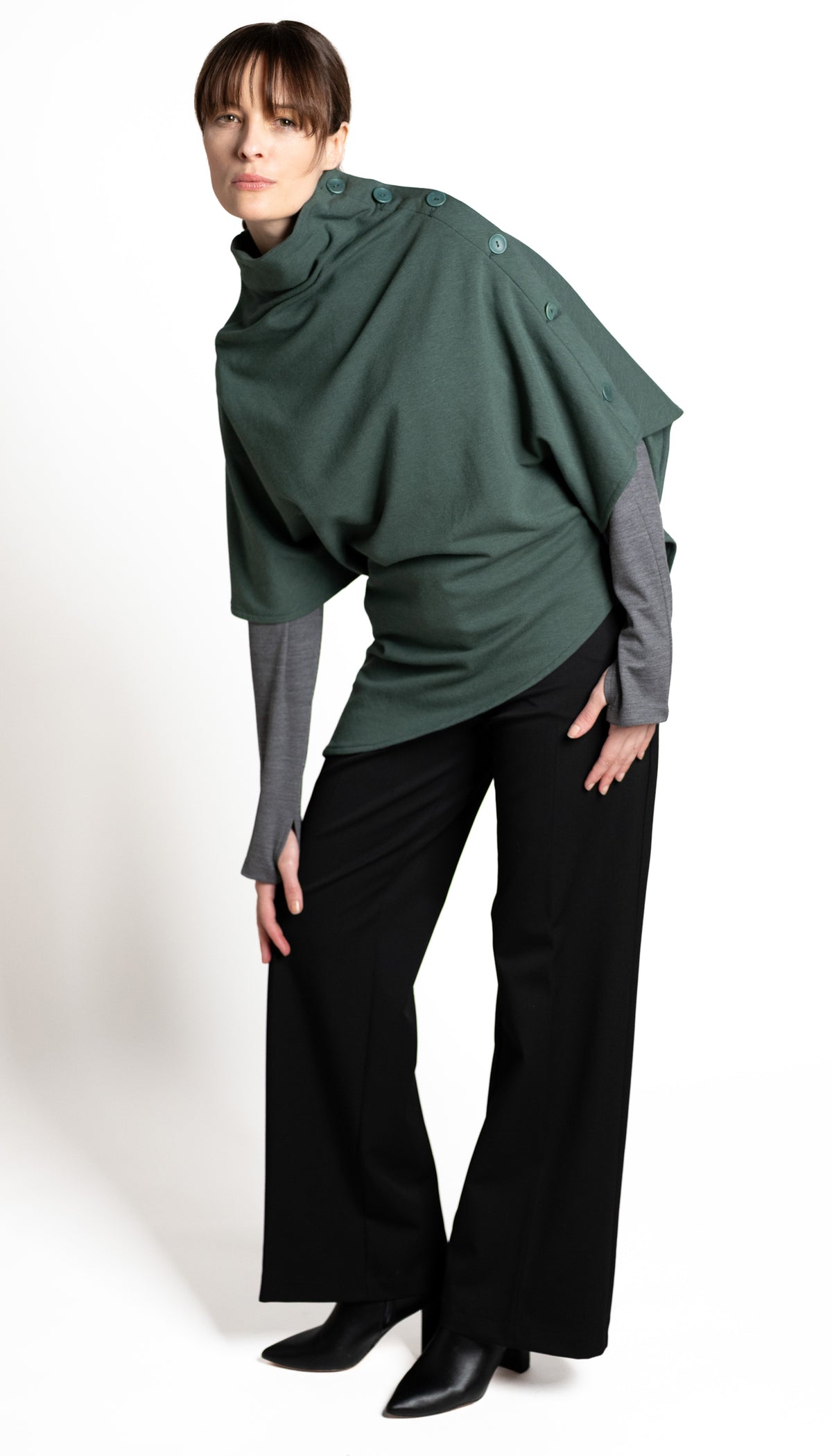 Convertible Side Button Asymmetrical Poncho/Vest Organic Cotton