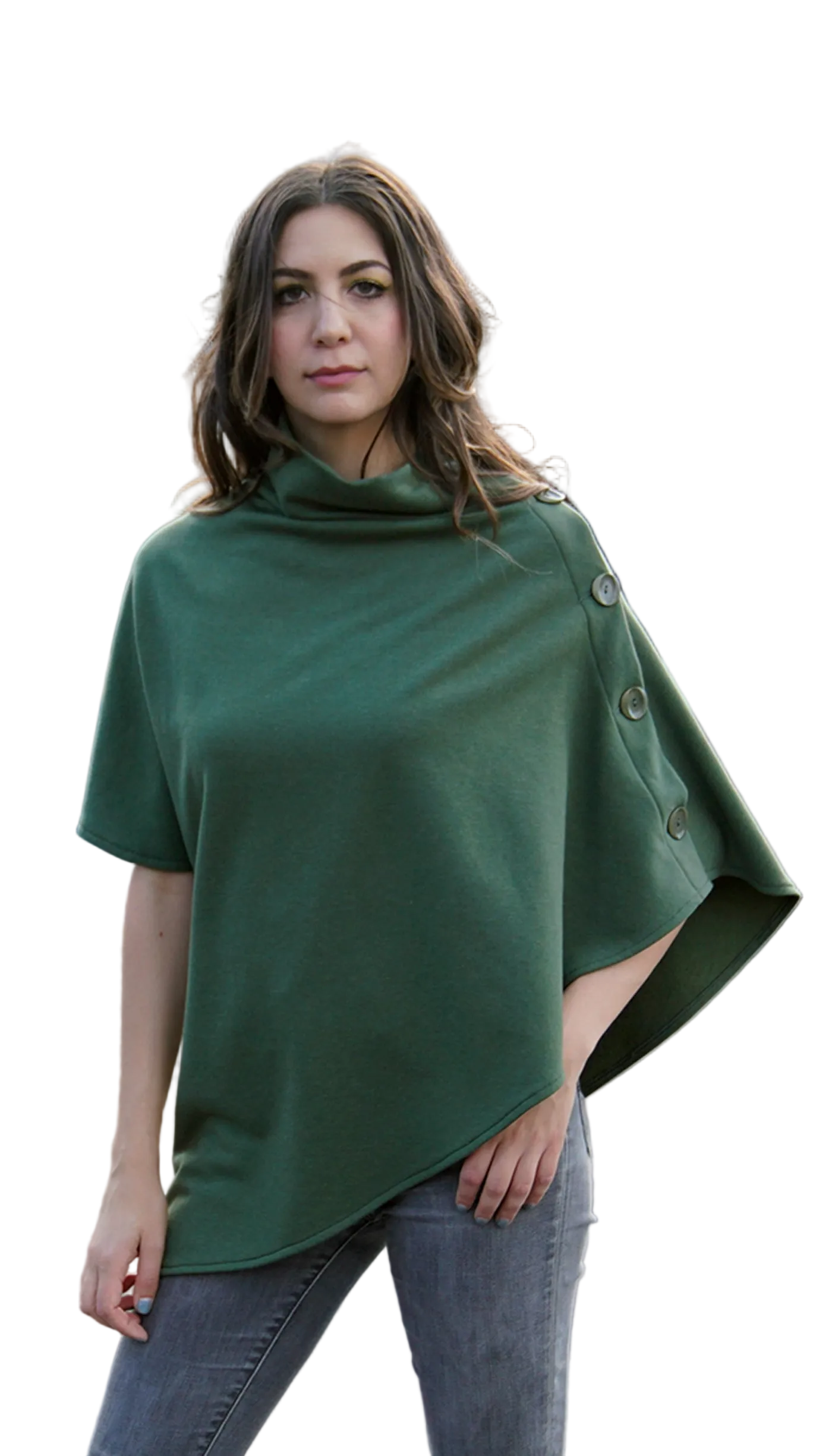 Convertible Side Button Asymmetrical Poncho/Vest Organic Cotton