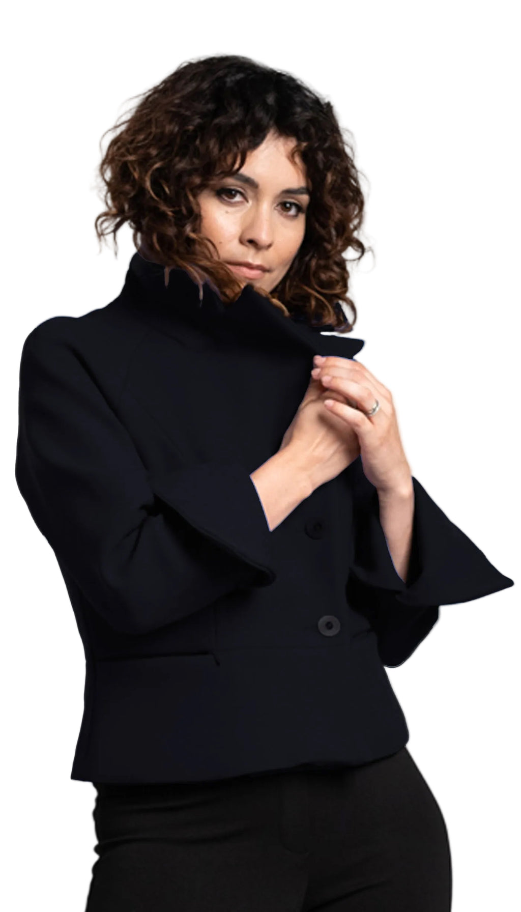 Cropped Notch Collar Jacket/ Black