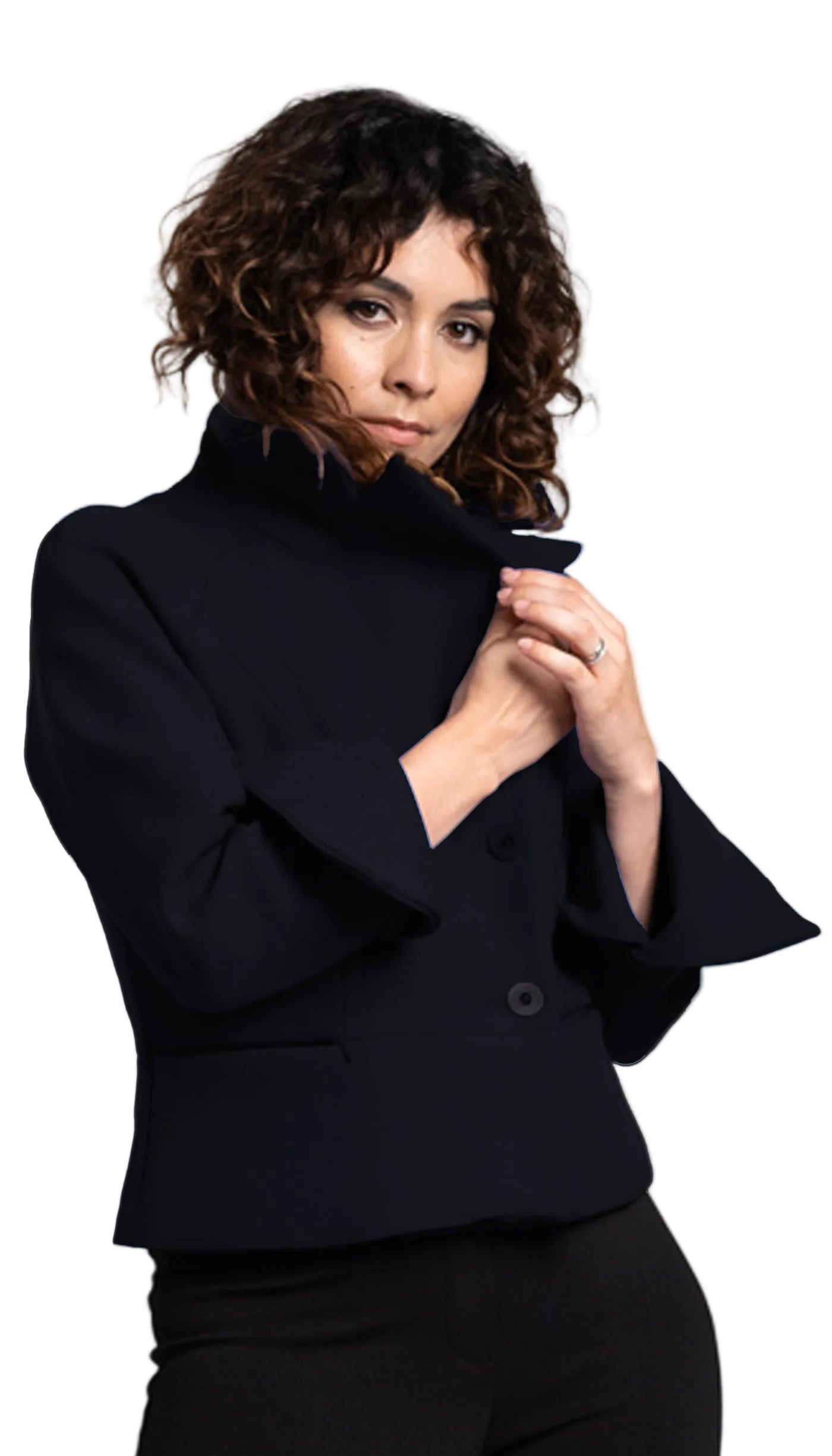 Cropped Notch Collar Jacket/ Black