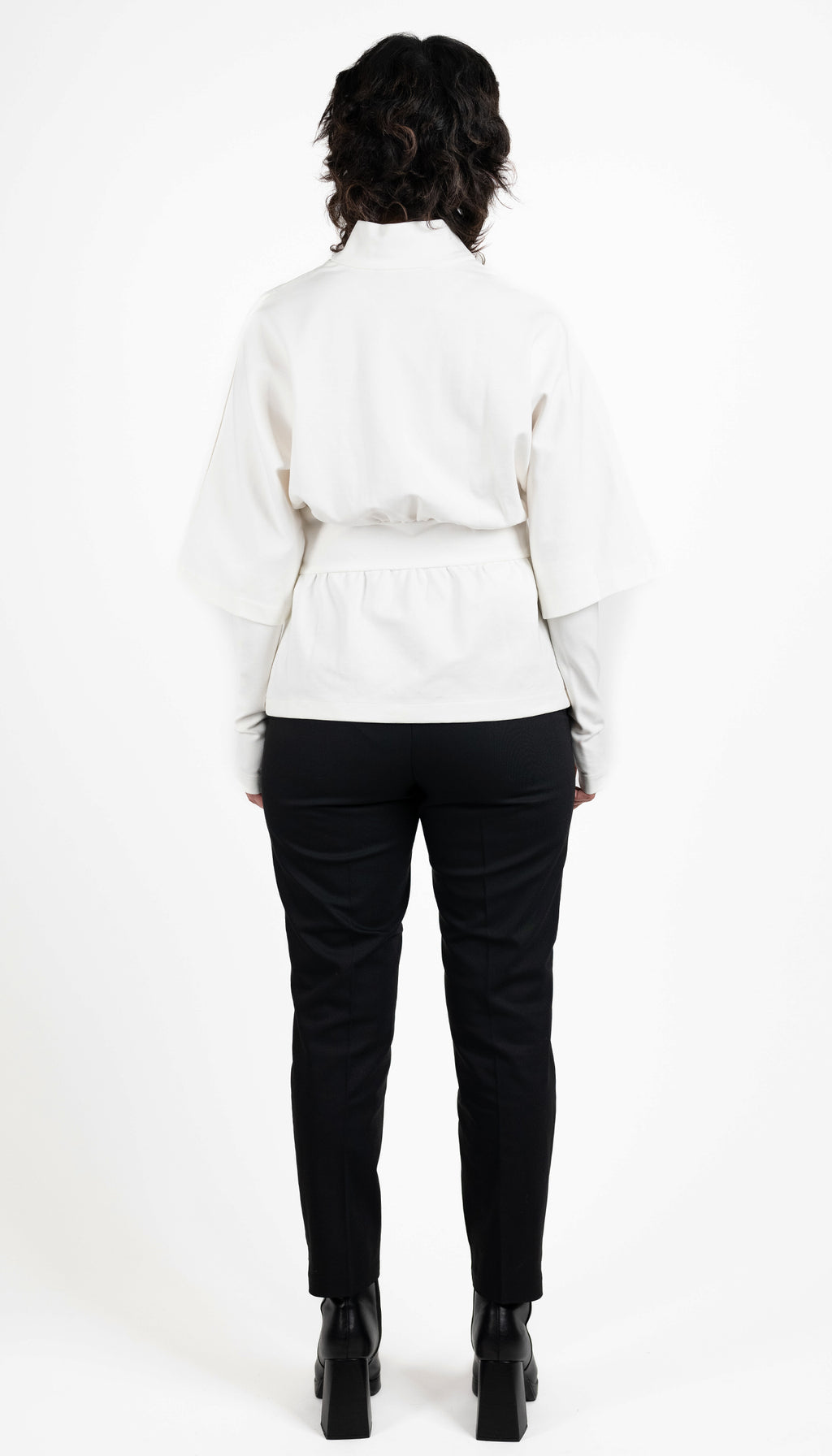 Dolman Sleeve Funnel Neck Knit Top w/Detachable Sleeve cuffs / Ivory