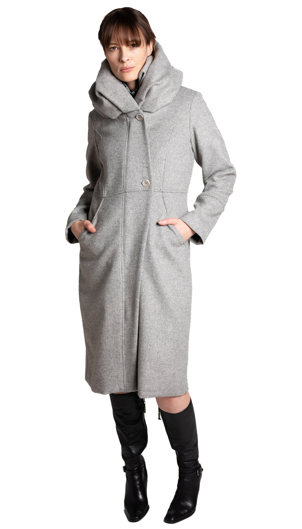 Cowl/Hood Zip Coat / Cloud Grey